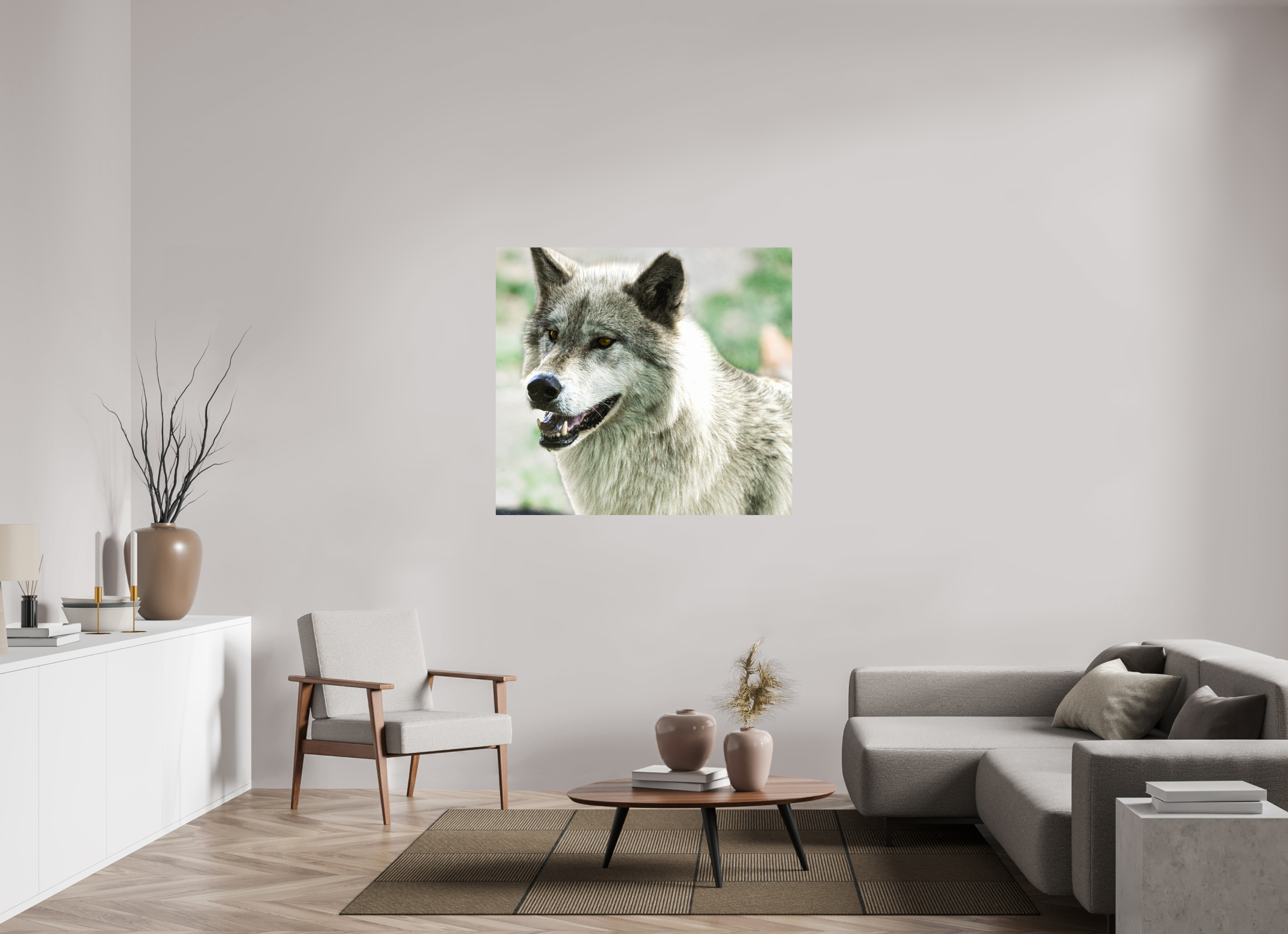 47.6 x 43″, METAL Wolf Portrait