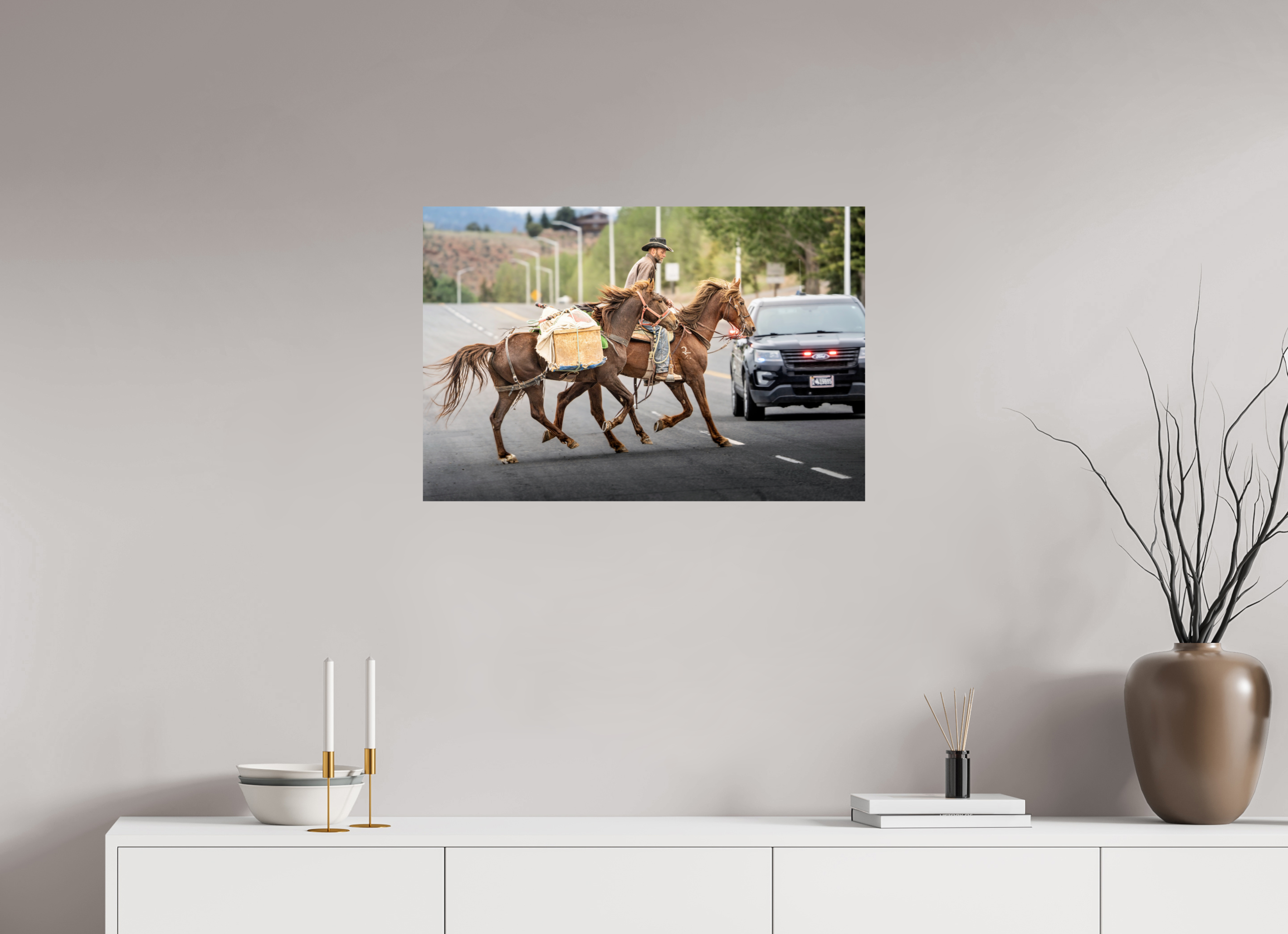 30 x 20″, PHOTO PAPER Pack Horses Crossing the Street