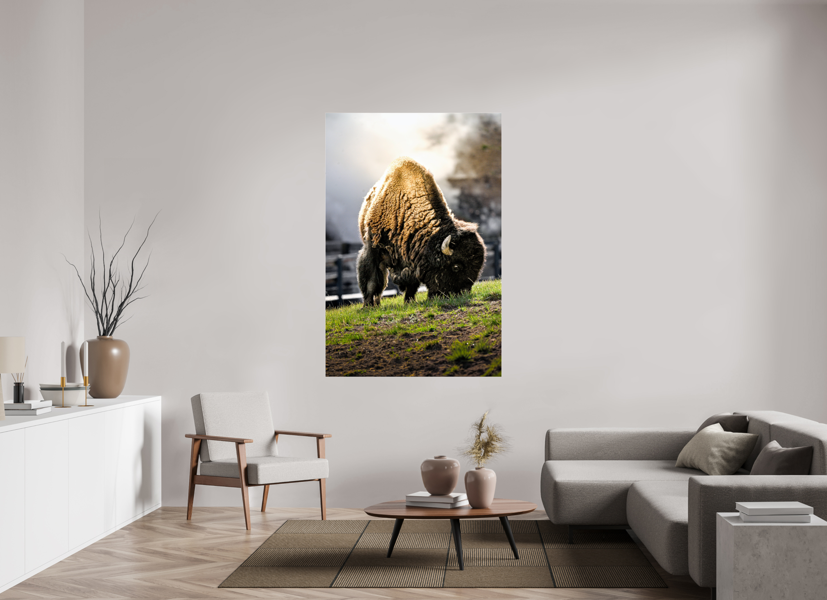 44 x 66″, ACRYLIC Bison Grazing