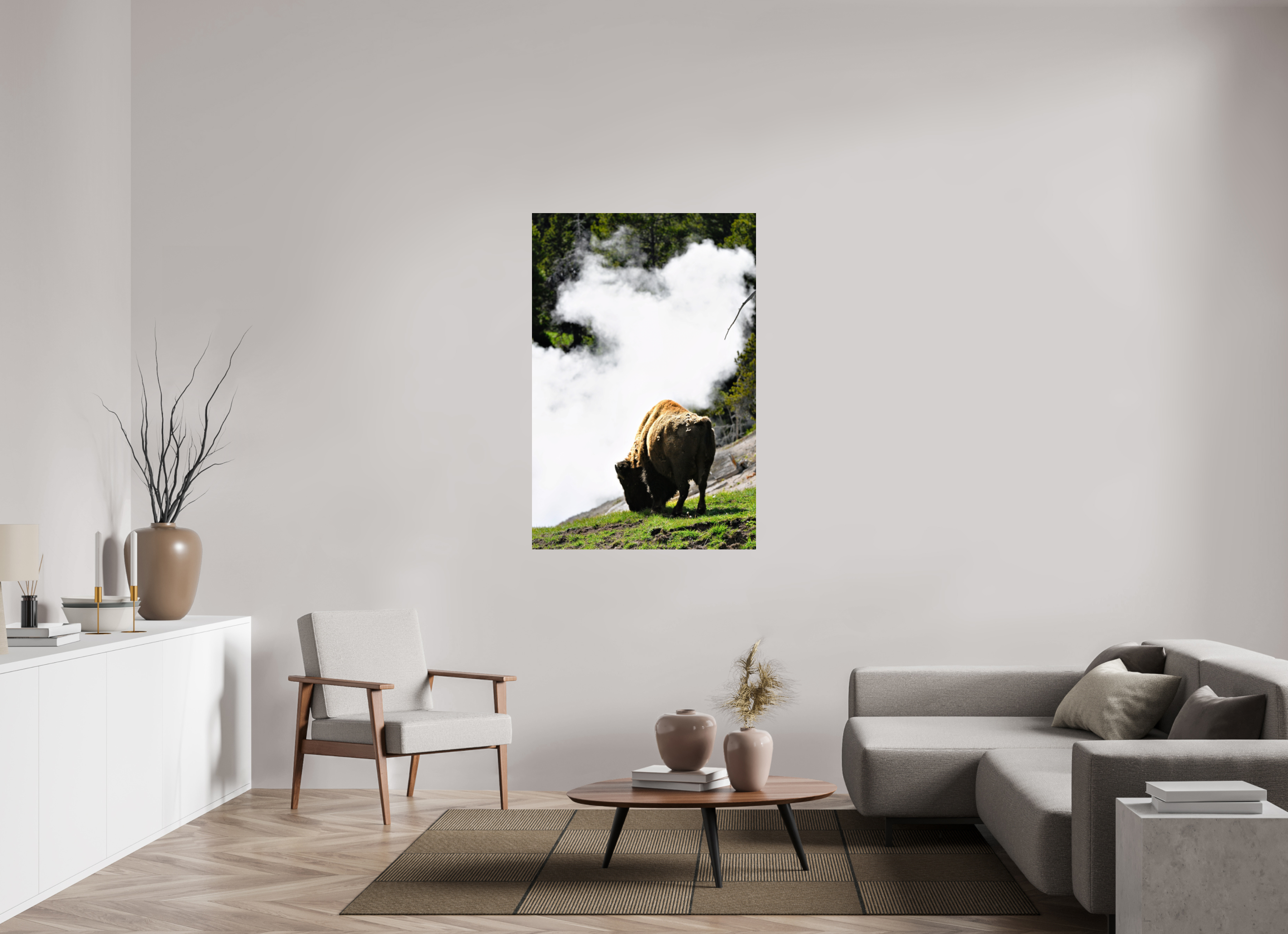 36 x 54″, METAL Bison Grazing