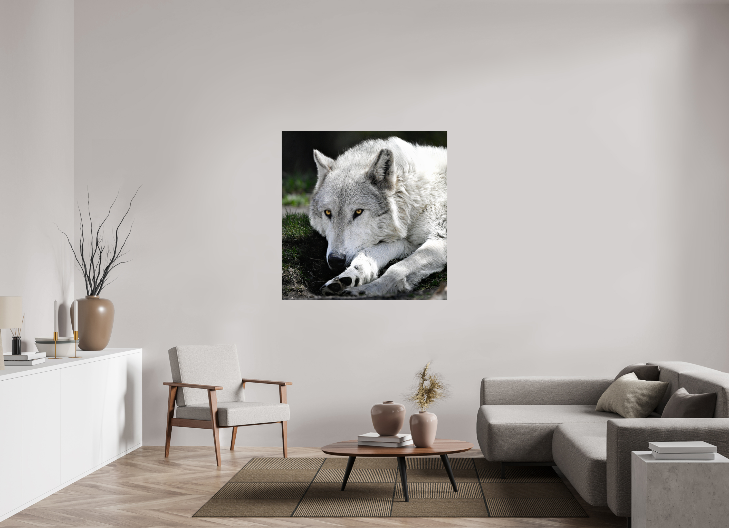 47 x 47.9″, ACRYLIC Wolf With Yellow Eyes