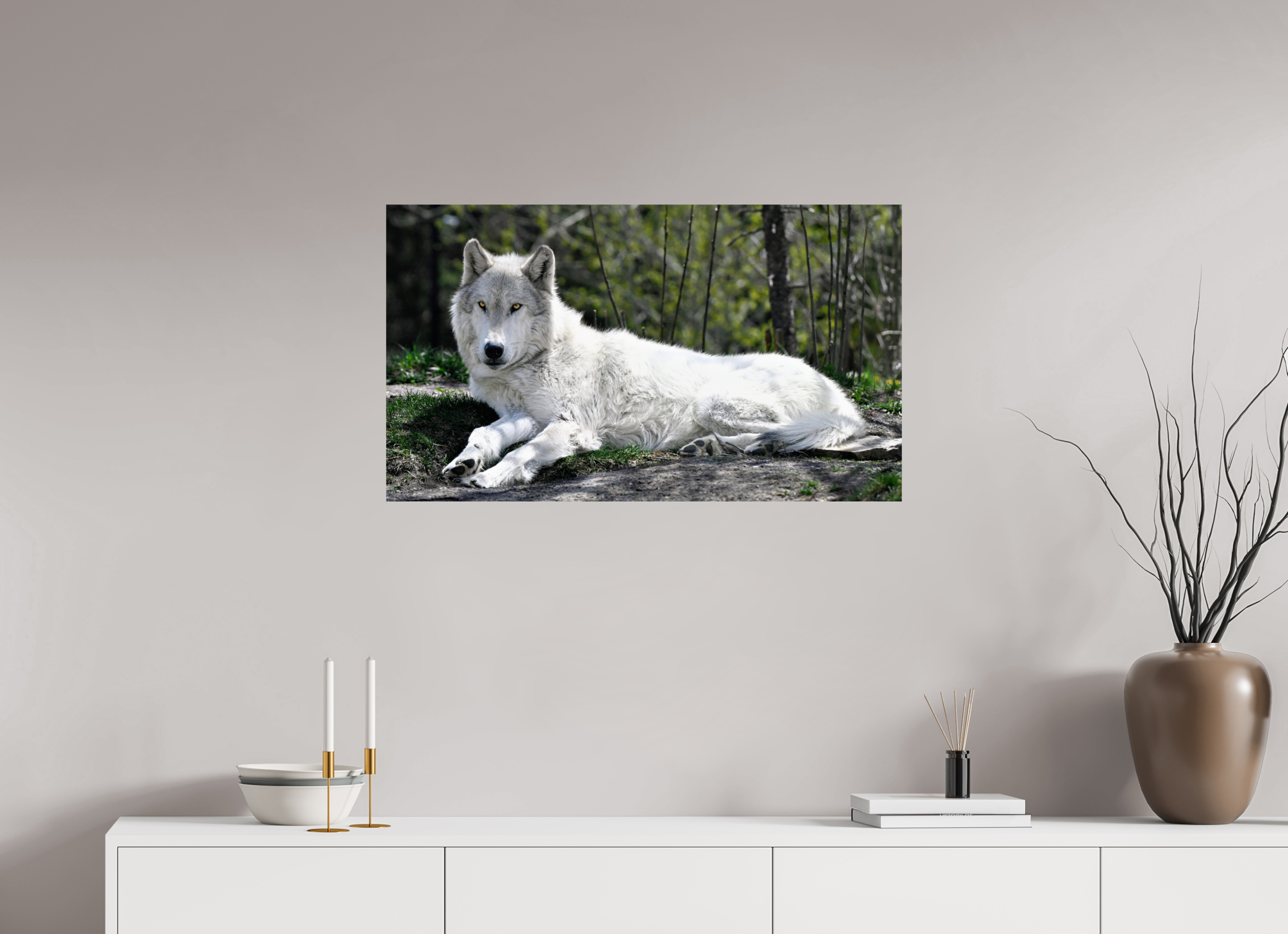 34.7 x 20″, METAL Wolf Laying Down
