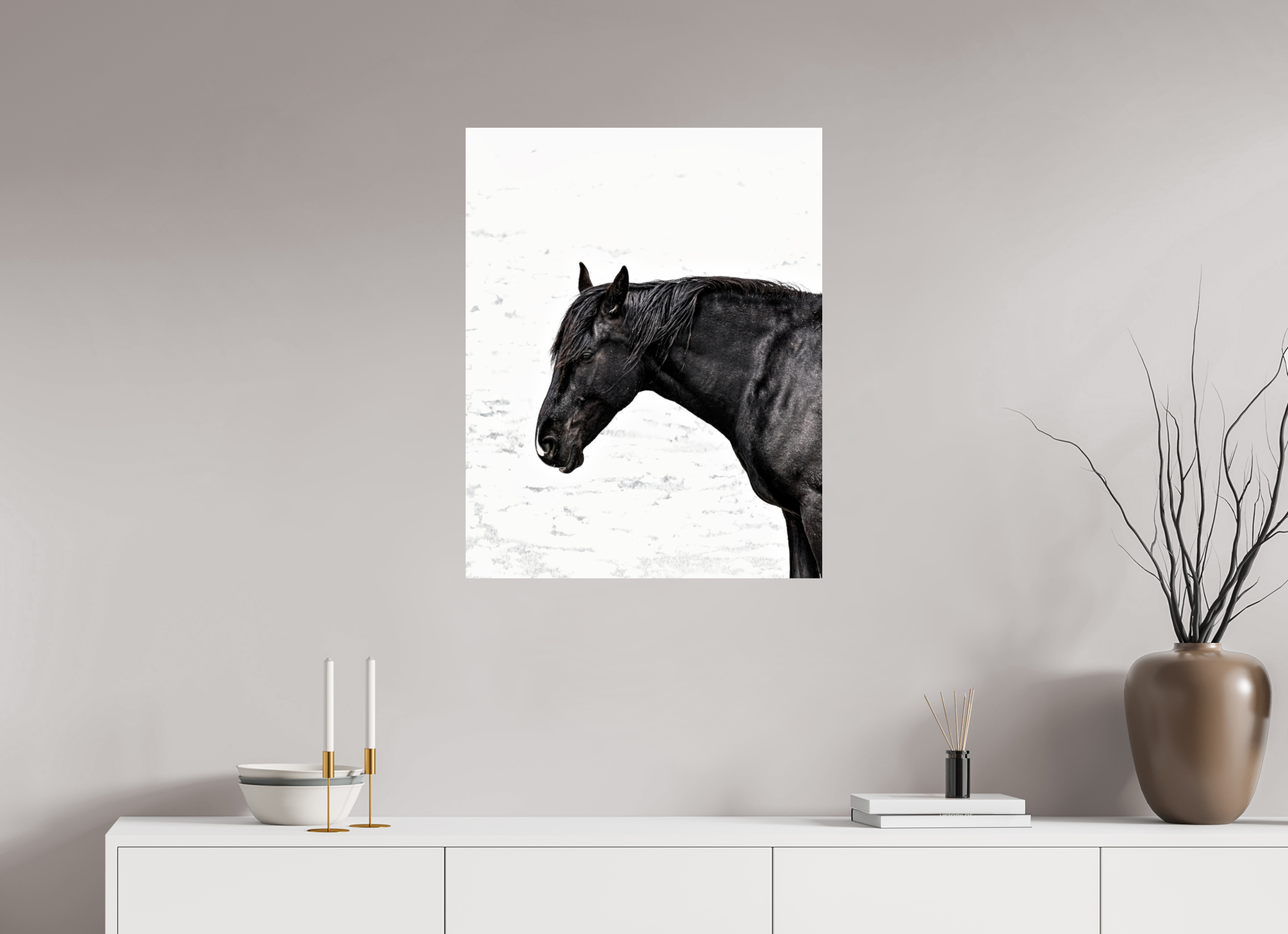 24 x 30.4″, METAL Horse Black and White Portrait