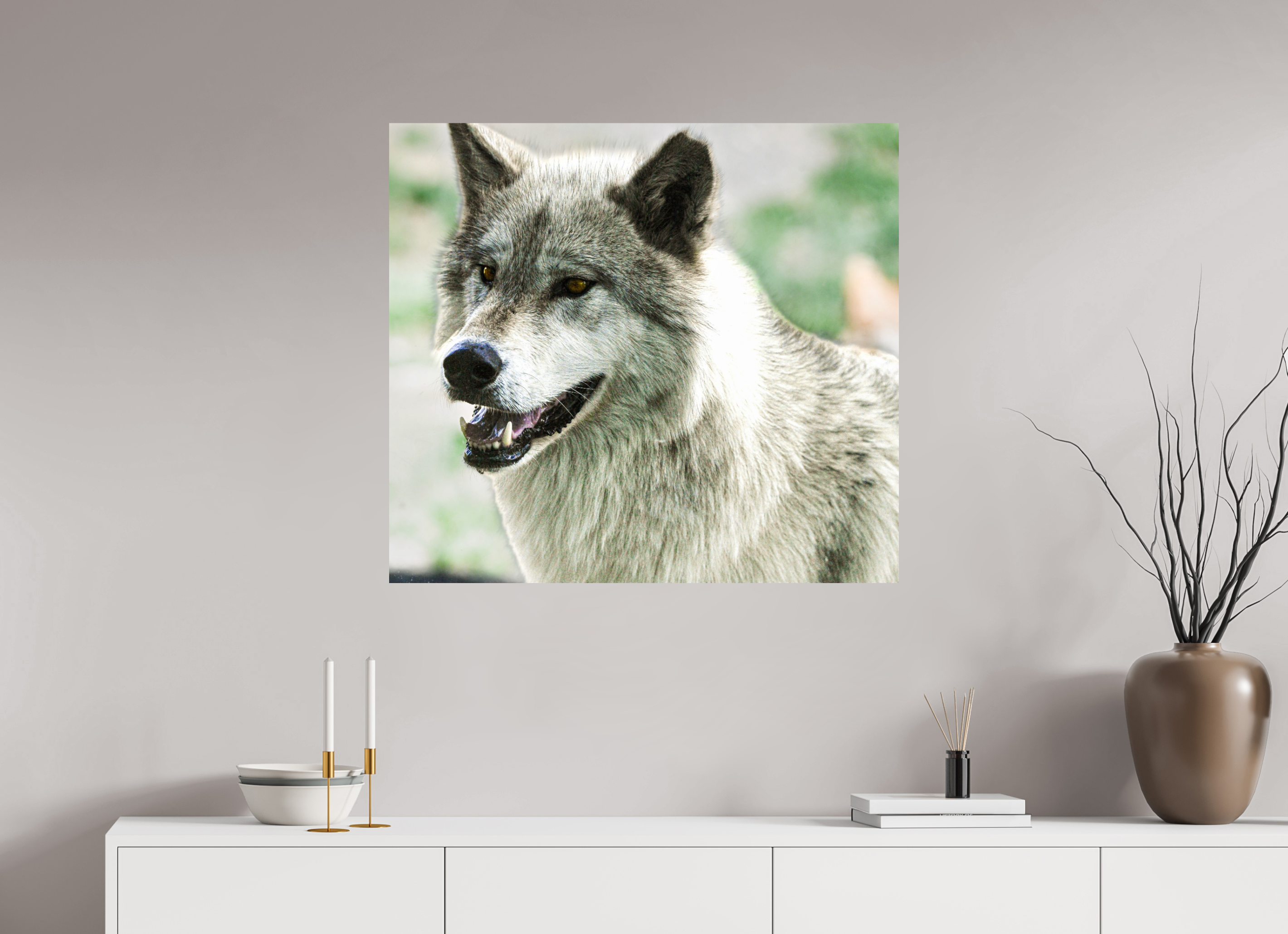 34.3 x 31″, METAL Wolf Portrait