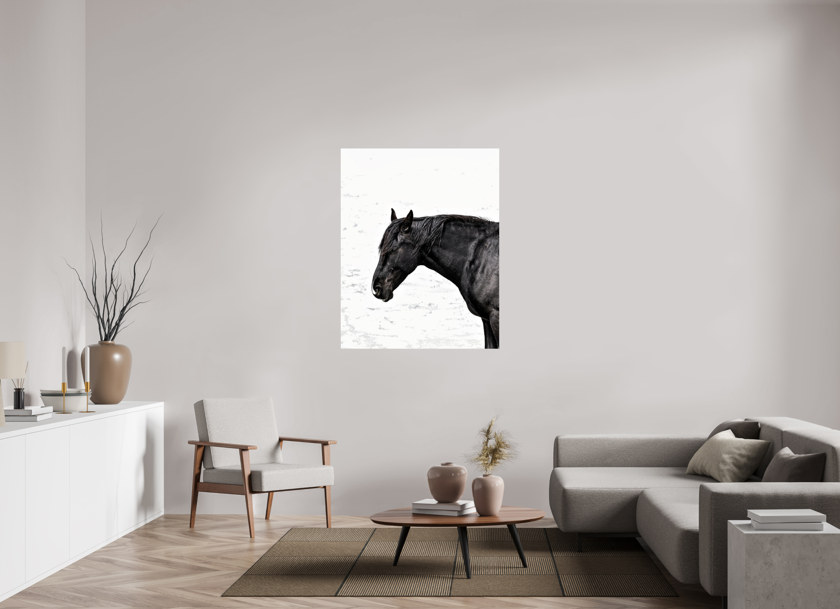 39 x 49.3″, METAL Horse Black and White Portrait