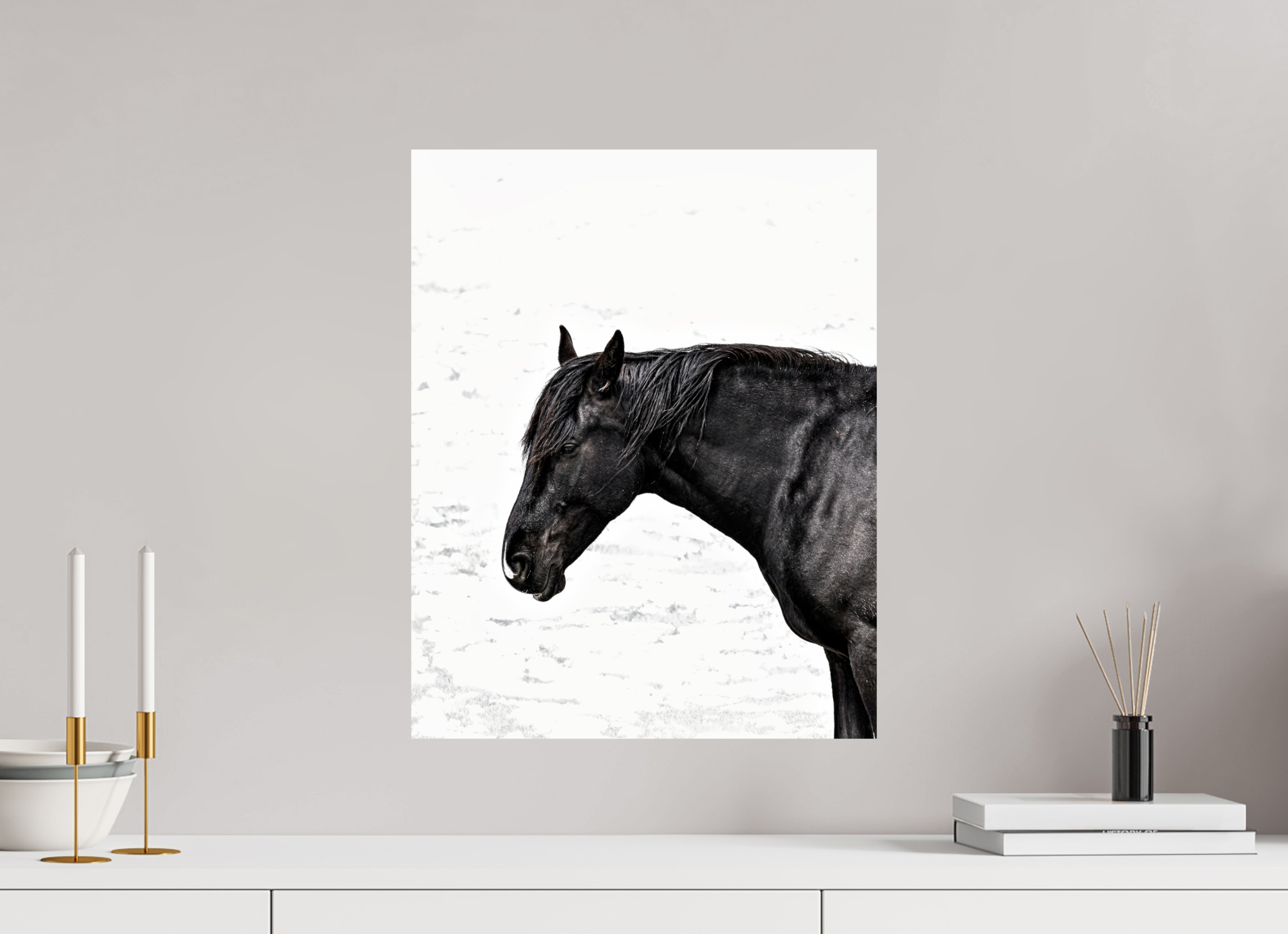 16 x 20.2″, METAL Horse Black and White Portrait