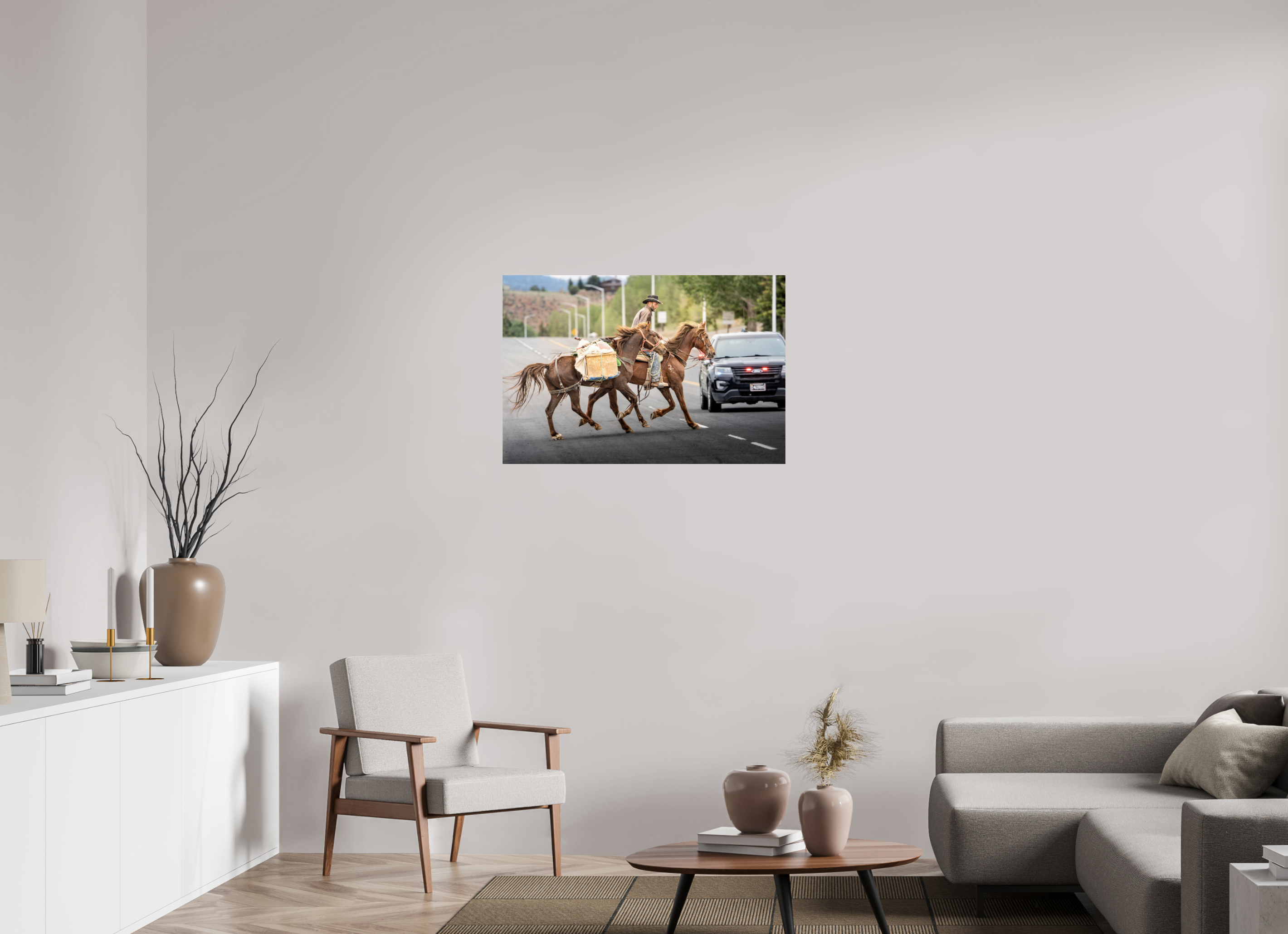 36 x 24″, METAL Pack Horses Crossing the Street