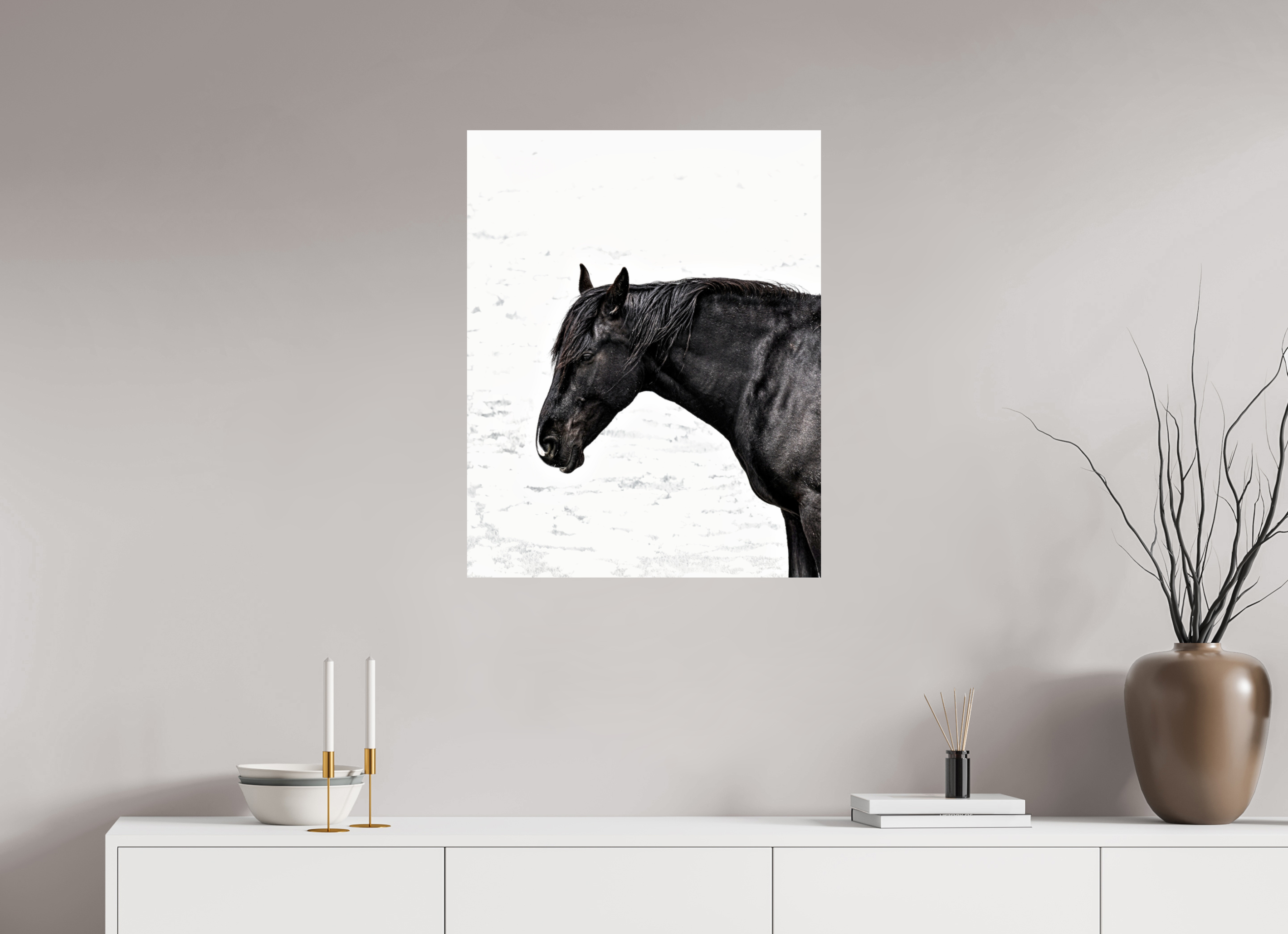 24 x 30.4″, PHOTO PAPER Horse Black and White Portrait