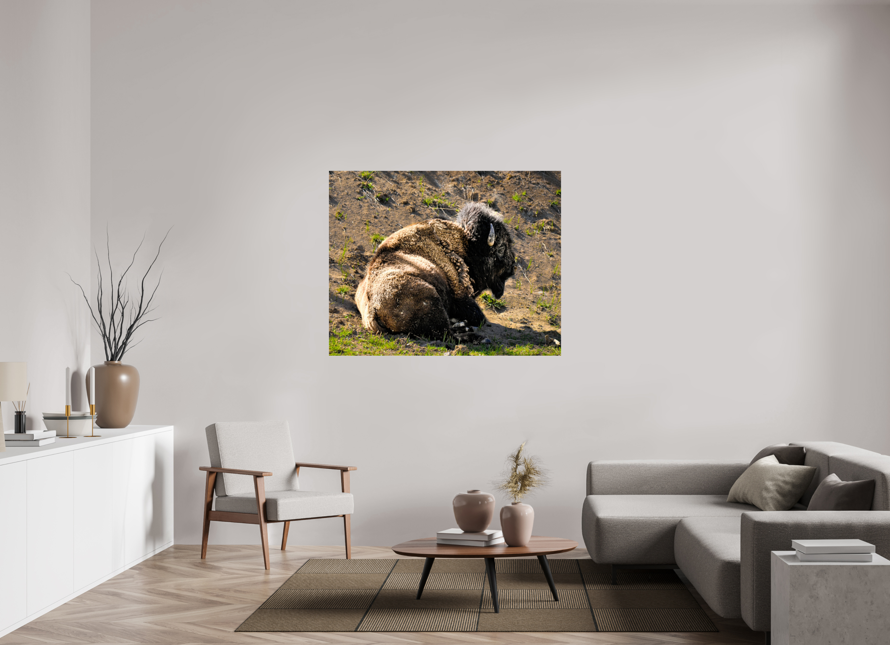53.9 x 43″, METAL Bison Laying Down