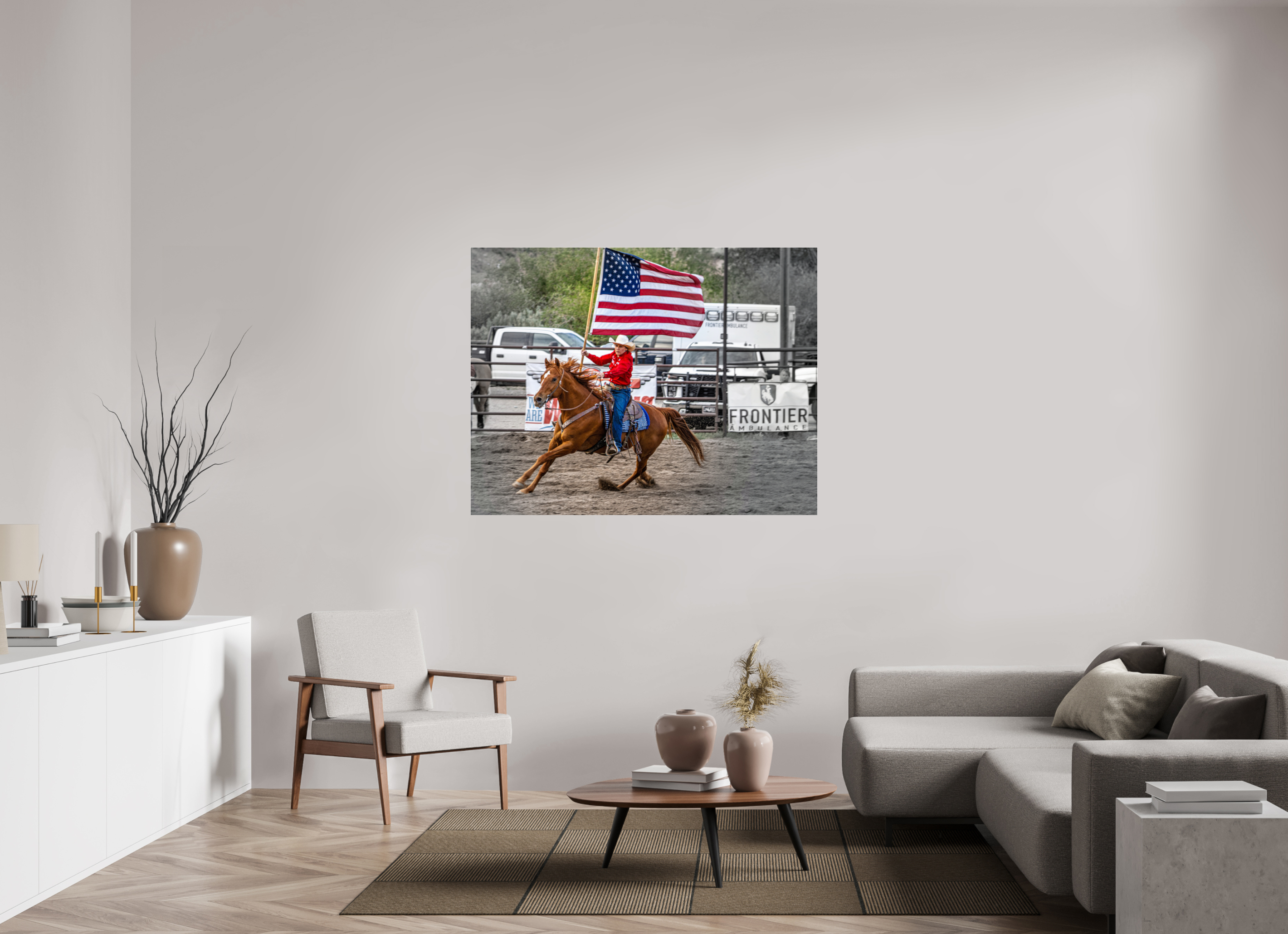 55.7 x 43″, ACRYLIC America 250 Flag Rider 15