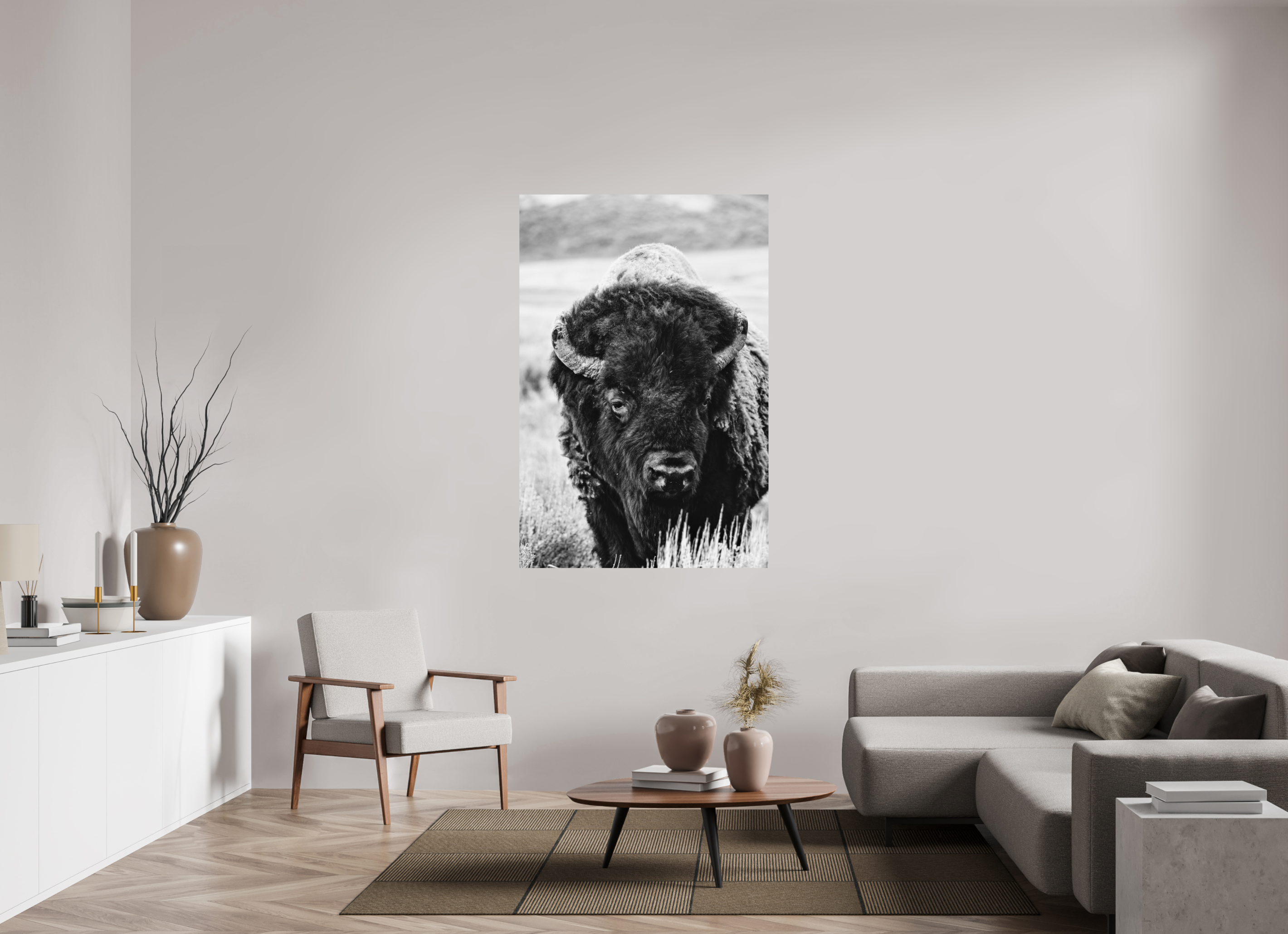 40 x 60″, METAL Bison Monochrome Portrait
