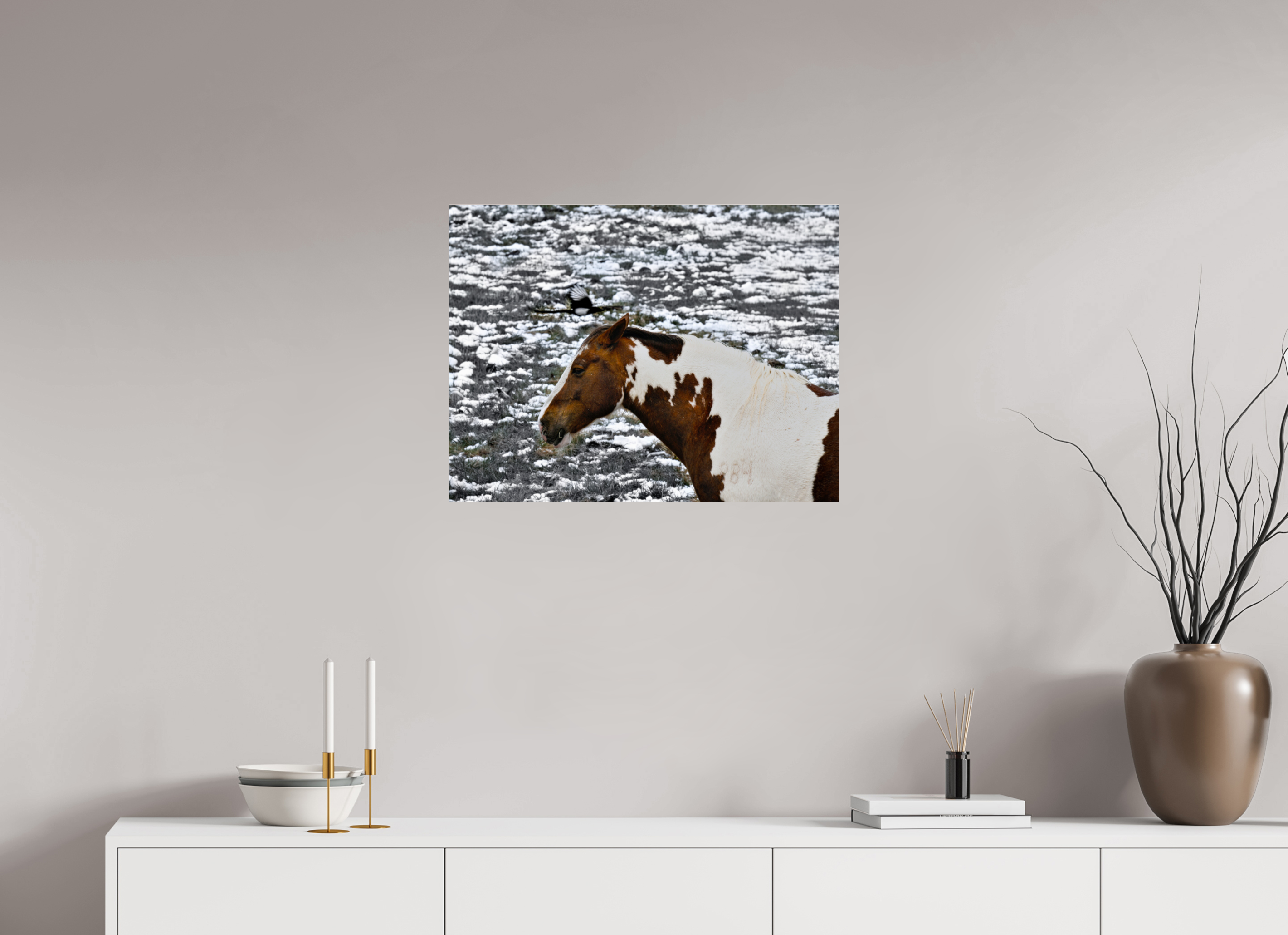 26.3 x 20″, ACRYLIC Paint Horse with Bird Flying Over