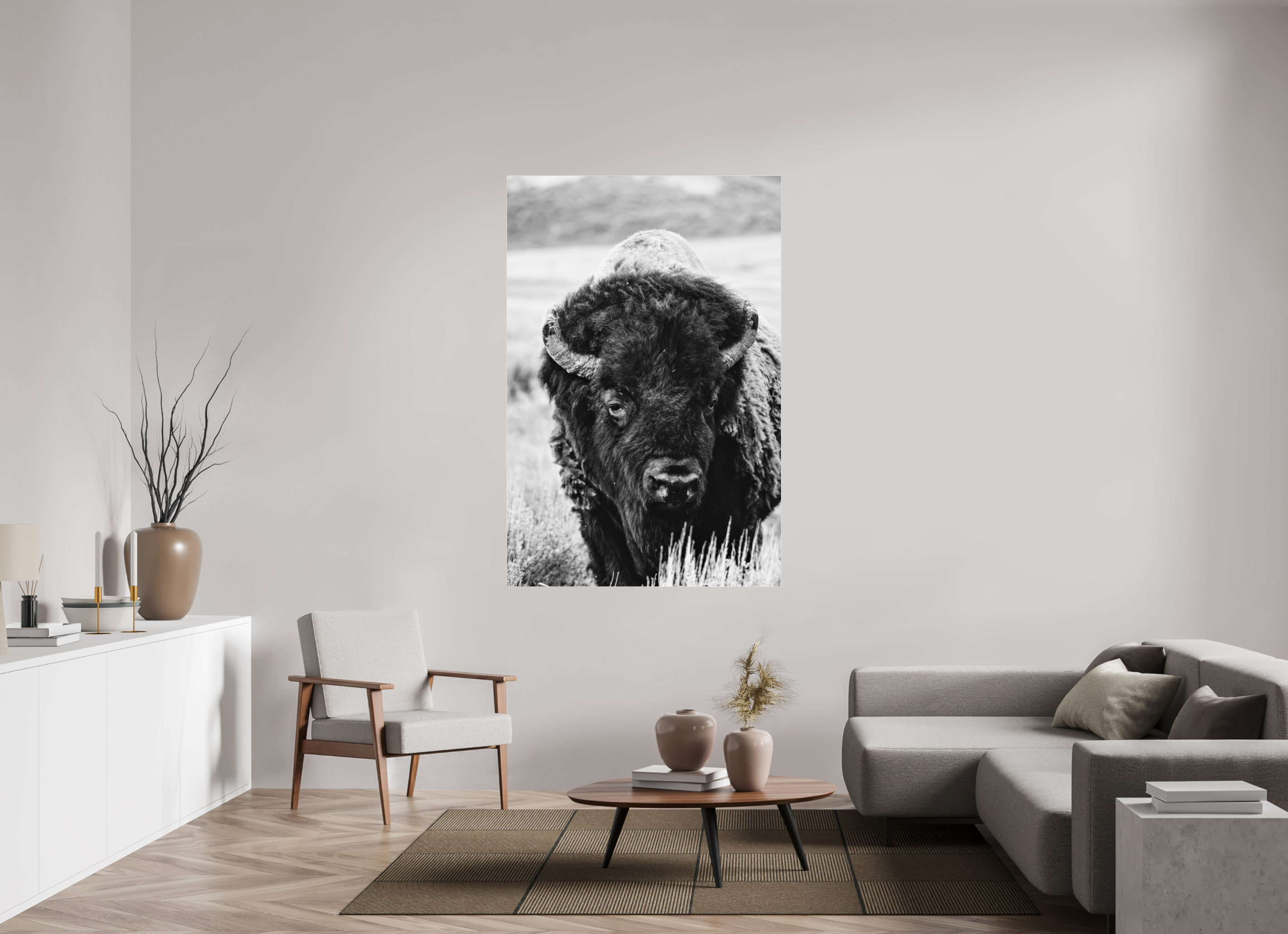 44 x 66″, ACRYLIC Bison Monochrome Portrait