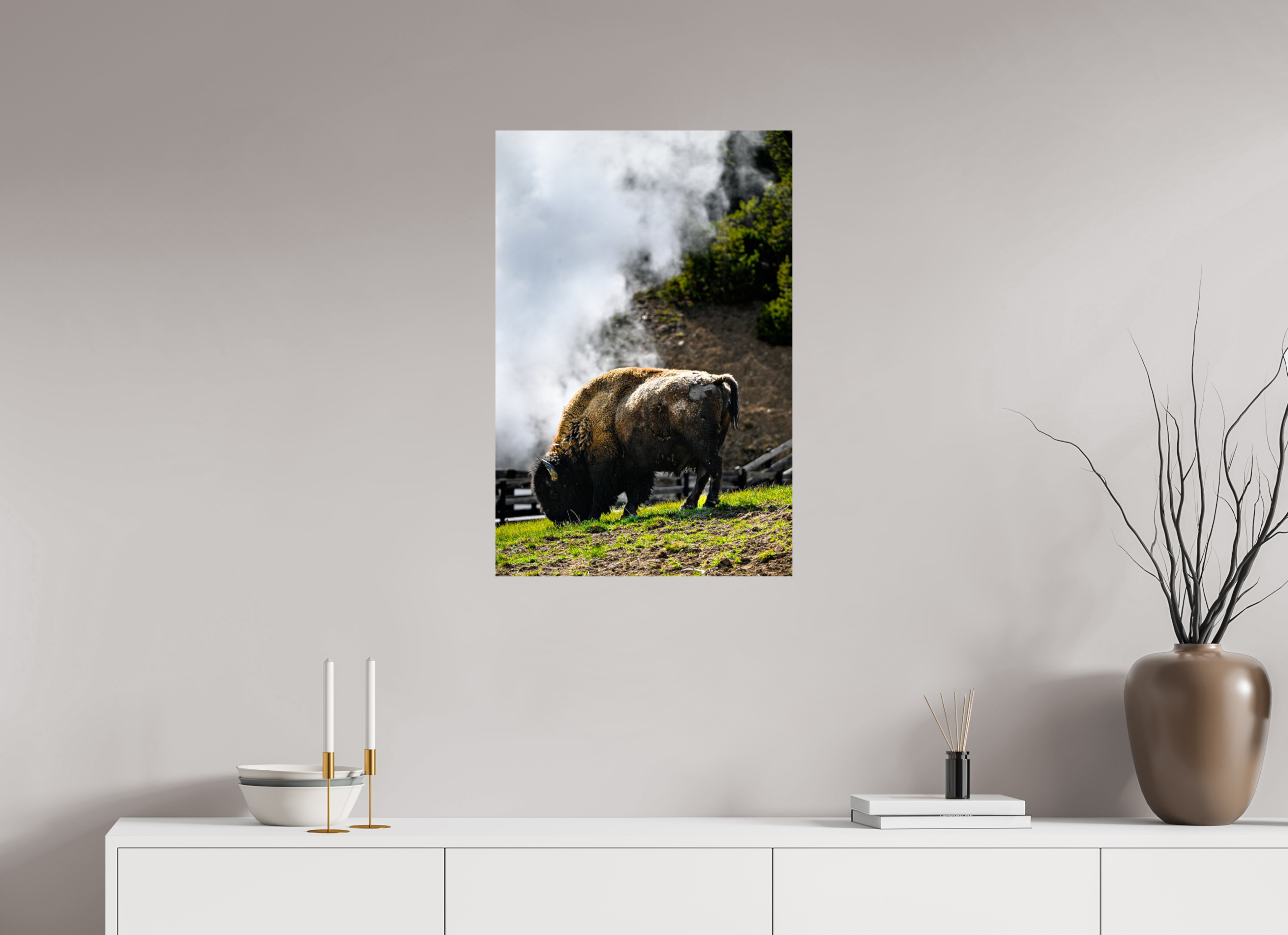 20 x 30″, METAL Bison Grazing