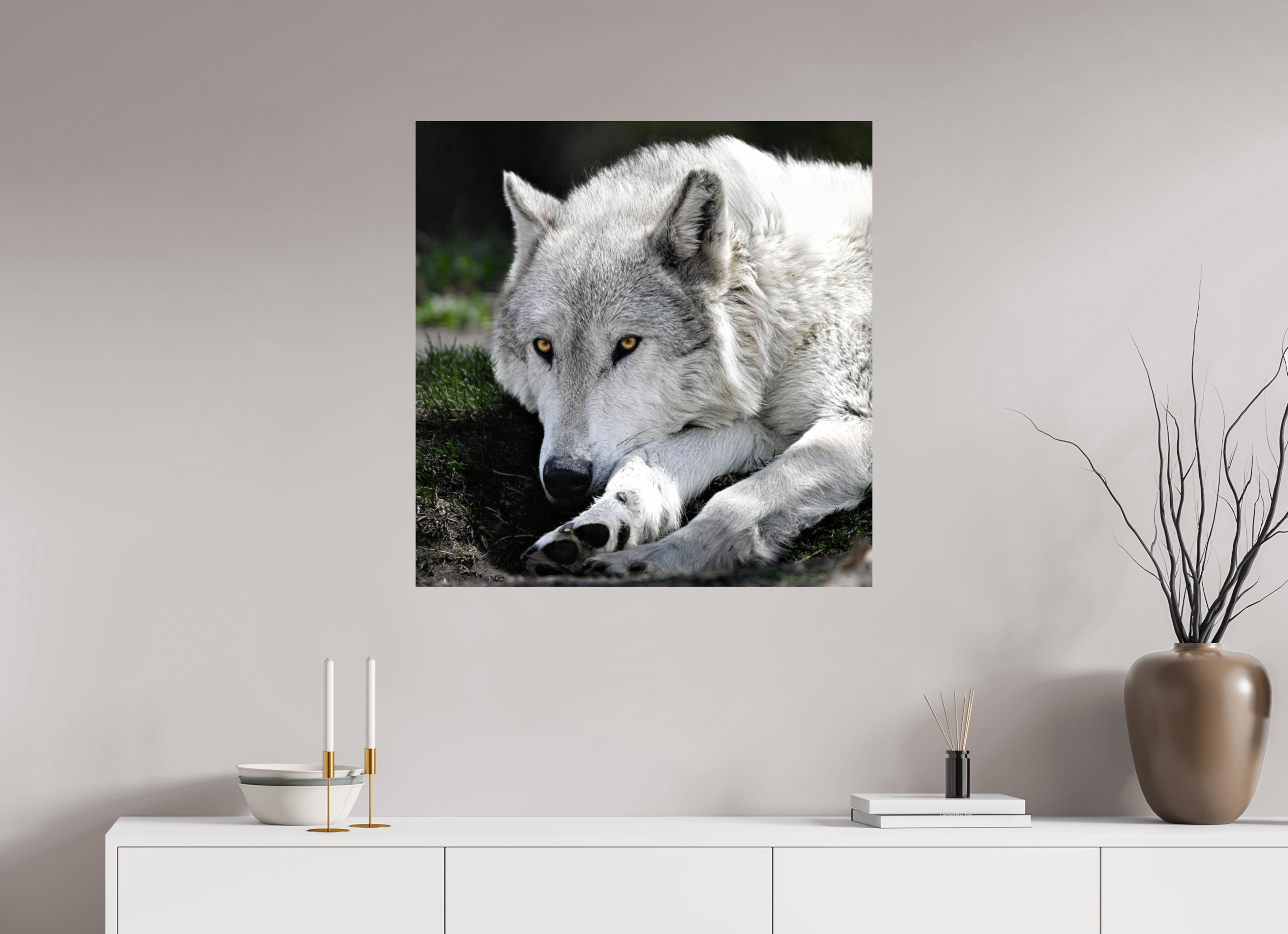 31 x 31.6″, PHOTO PAPER Wolf With Yellow Eyes