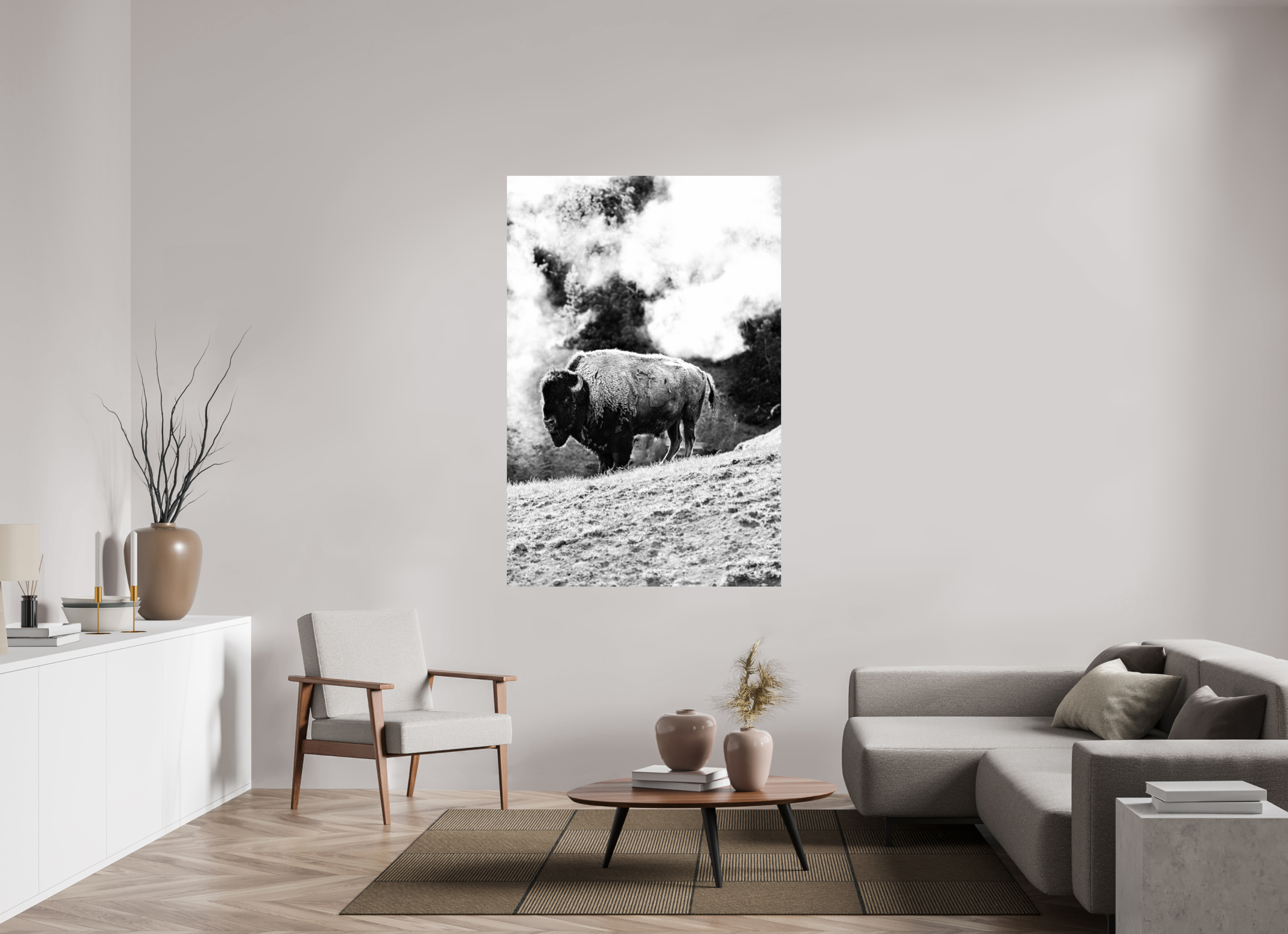 44 x 66″, METAL Monochrome Bison