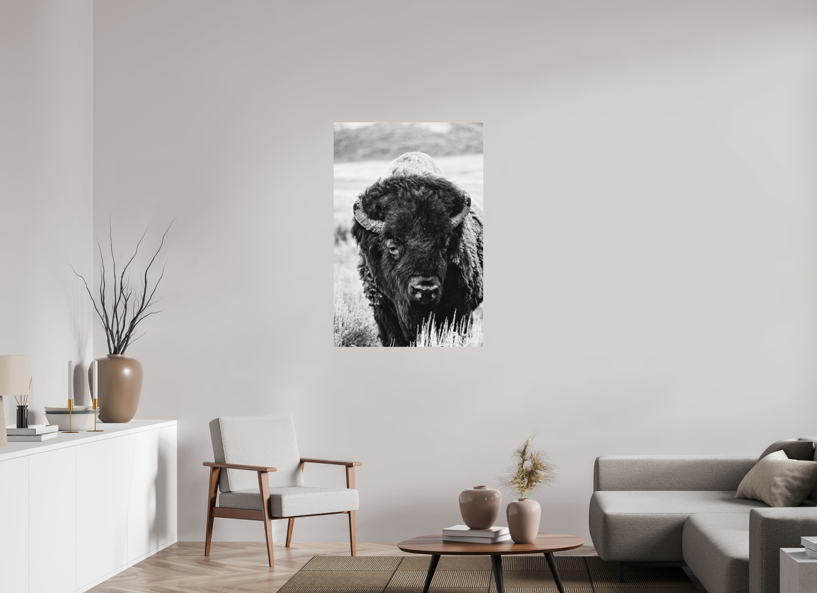 30 x 45″, ACRYLIC Bison Monochrome Portrait