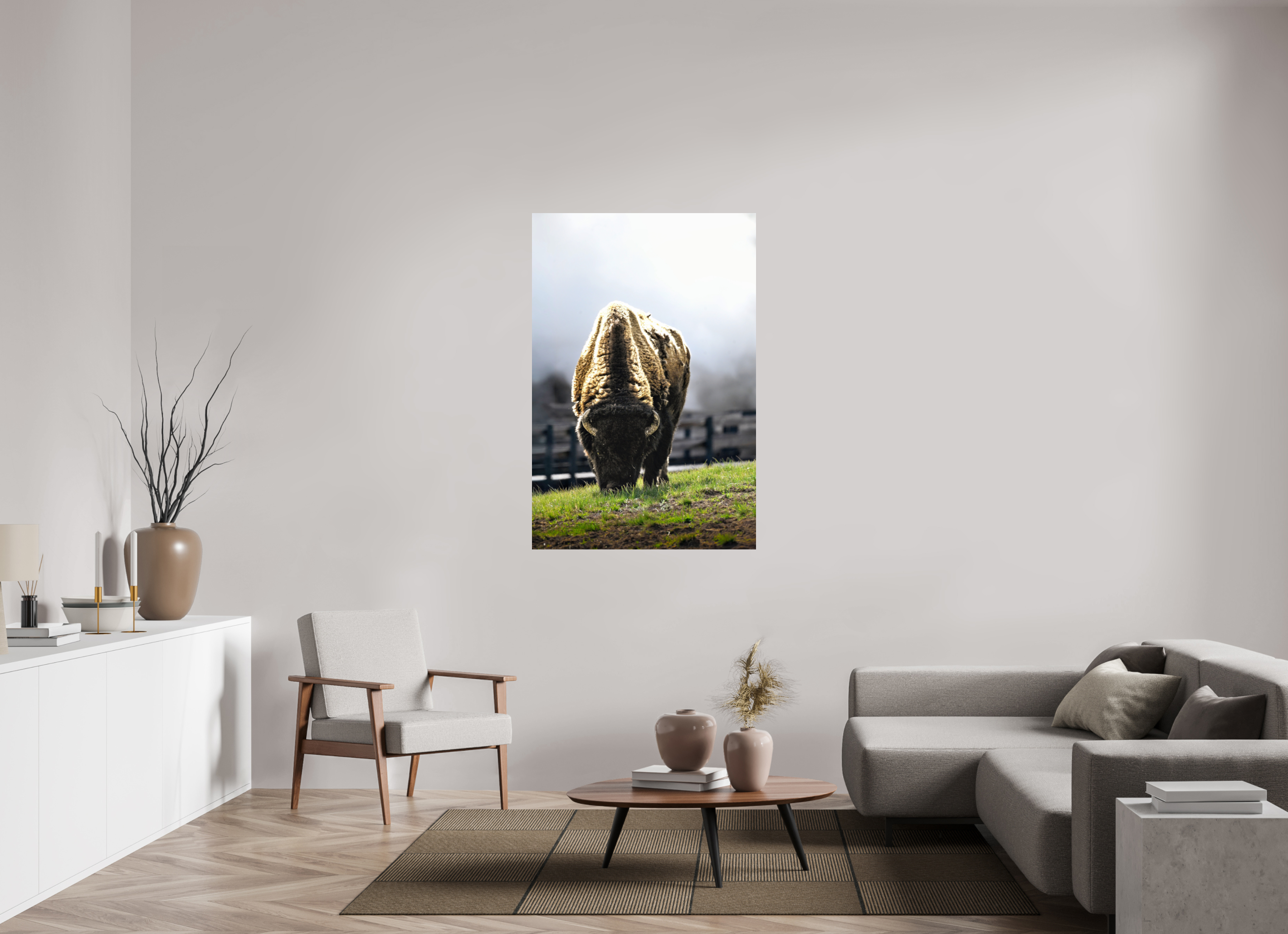 36 x 54″, METAL Bison Grazing
