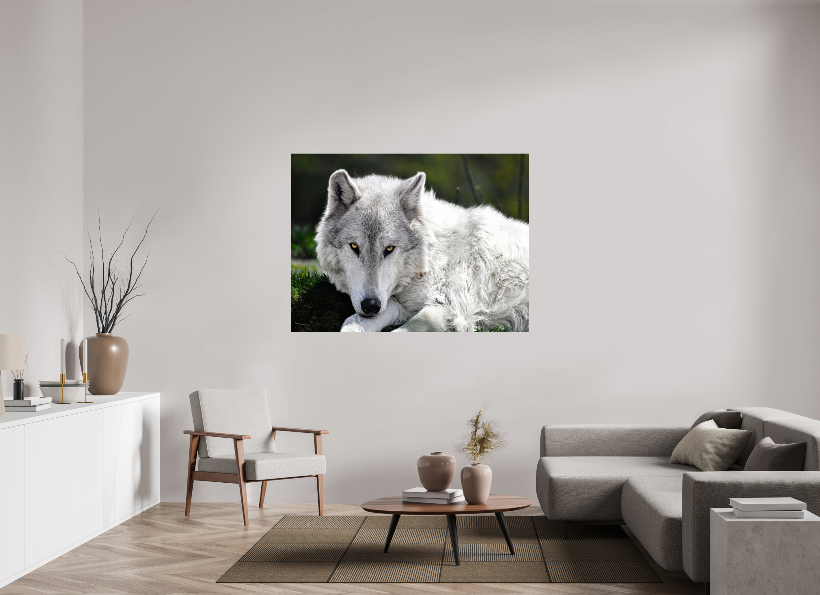 60 x 45″, METAL Wolf with Yellow Eyes