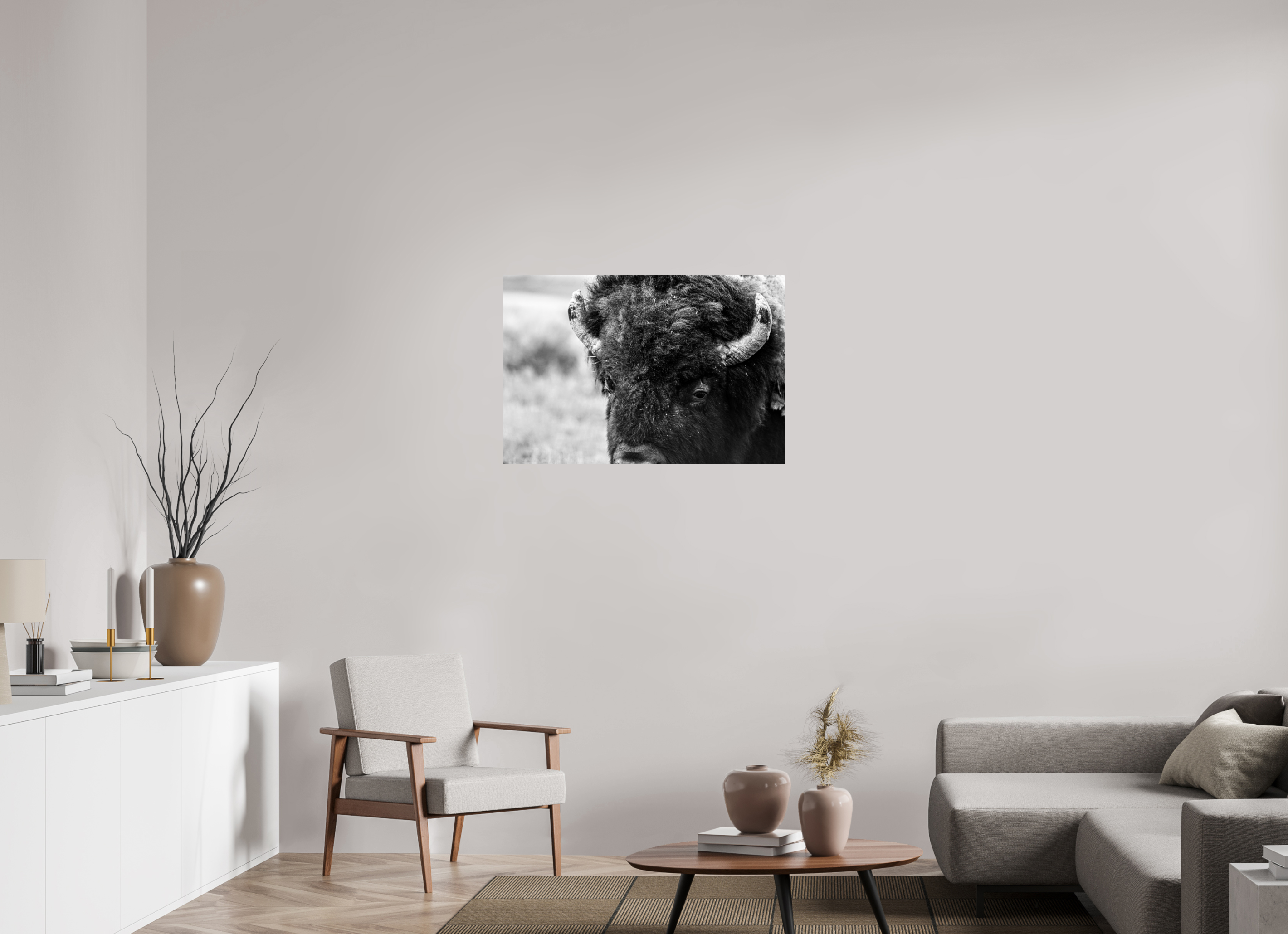 36 x 24″, ACRYLIC Bison Monochrome Portrait Close up