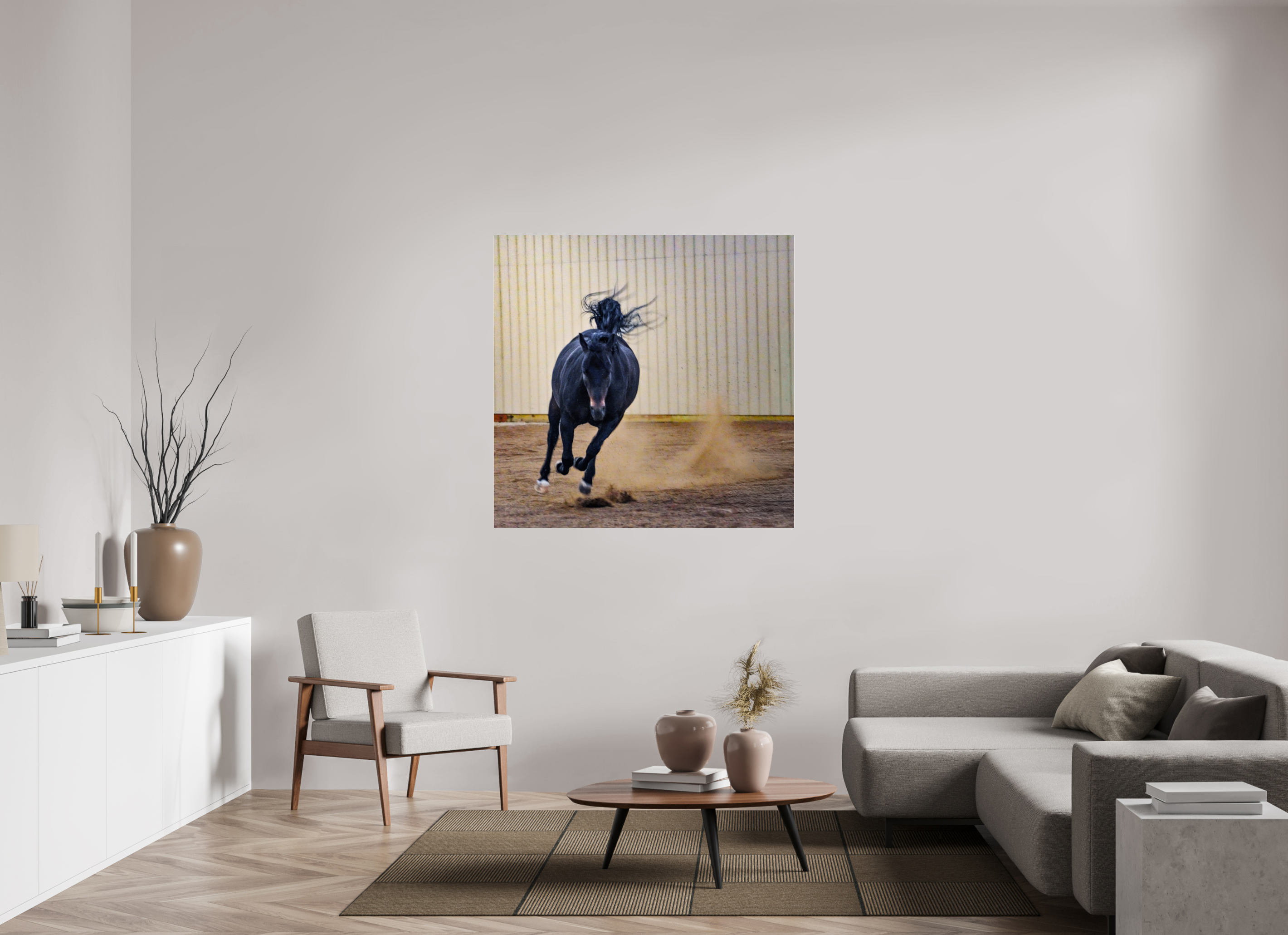 48.3 x 47″, ACRYLIC Bella Kicking Up Dust