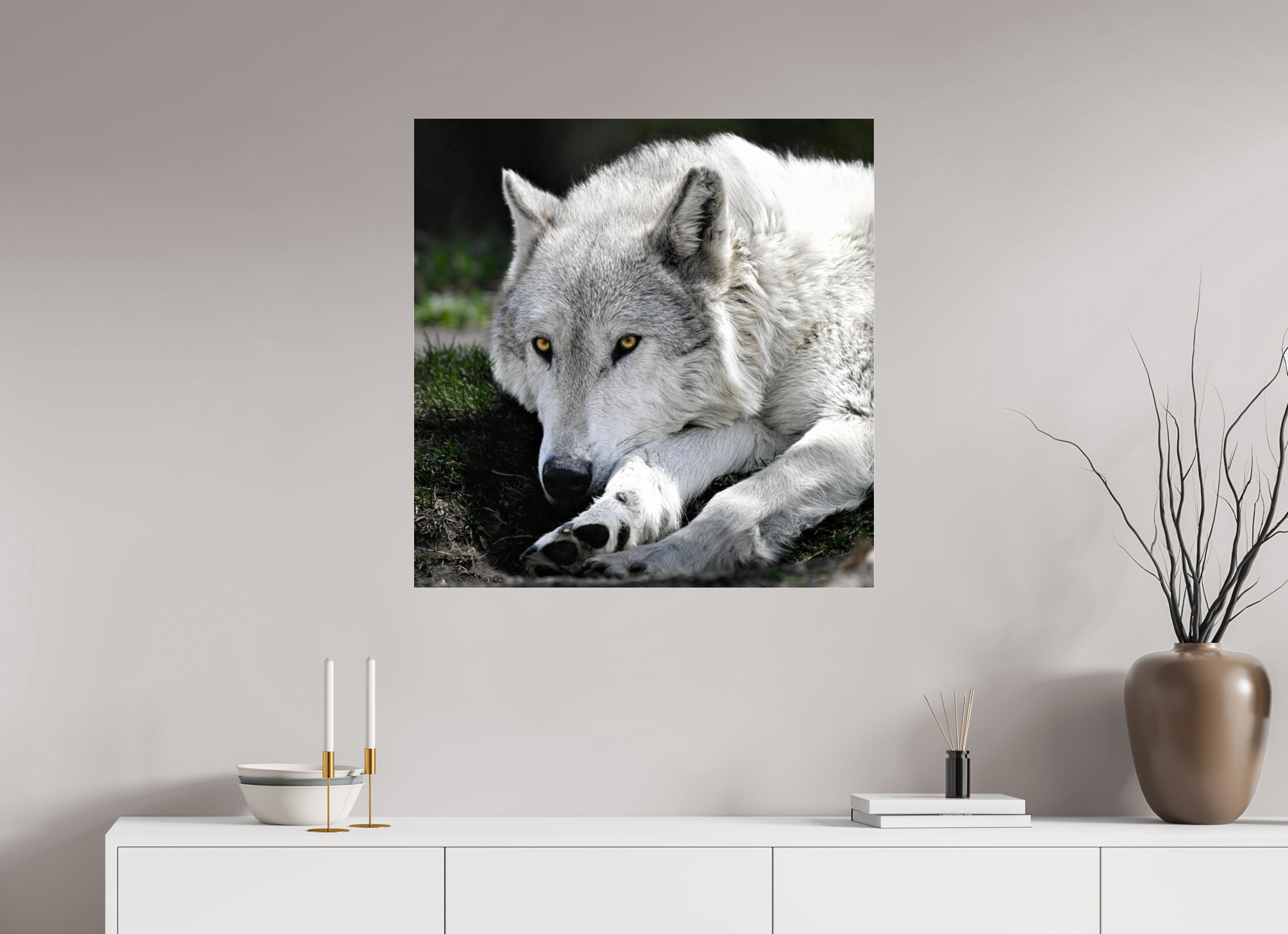 31 x 31.6″, ACRYLIC Wolf With Yellow Eyes