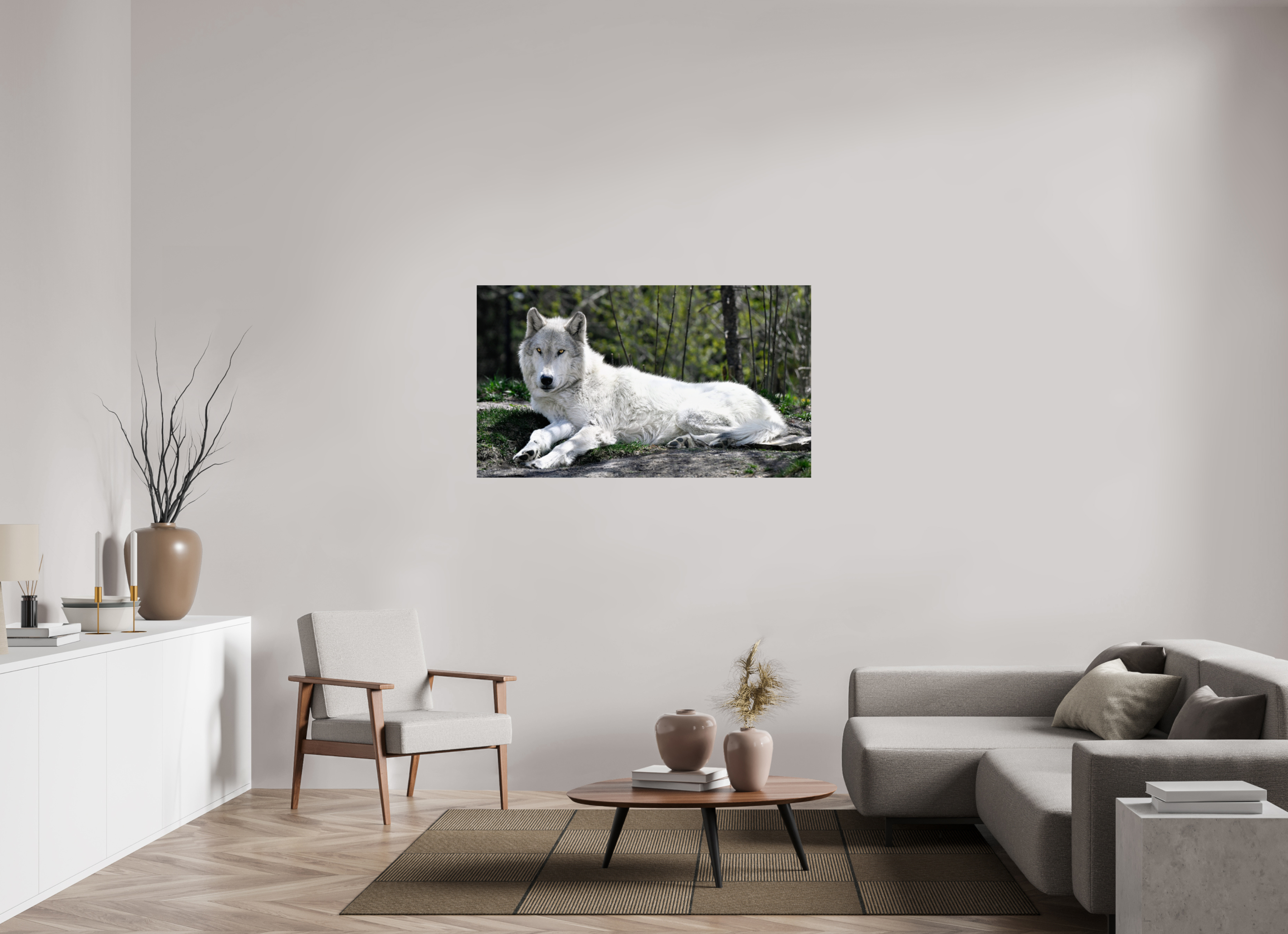 53.9 x 31″, PHOTO PAPER Wolf Laying Down