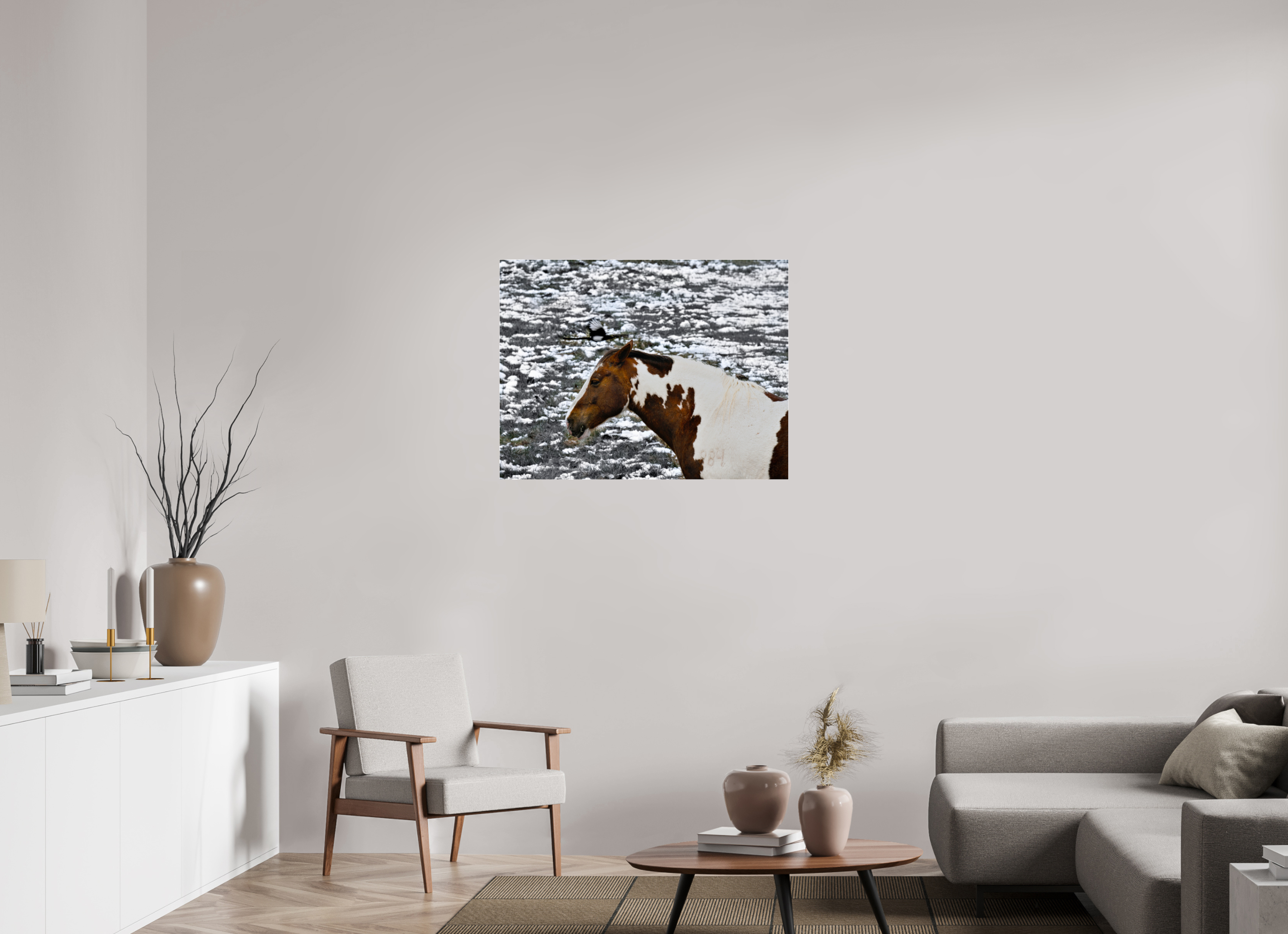 36.8 x 28″, ACRYLIC Paint Horse with Bird Flying Over