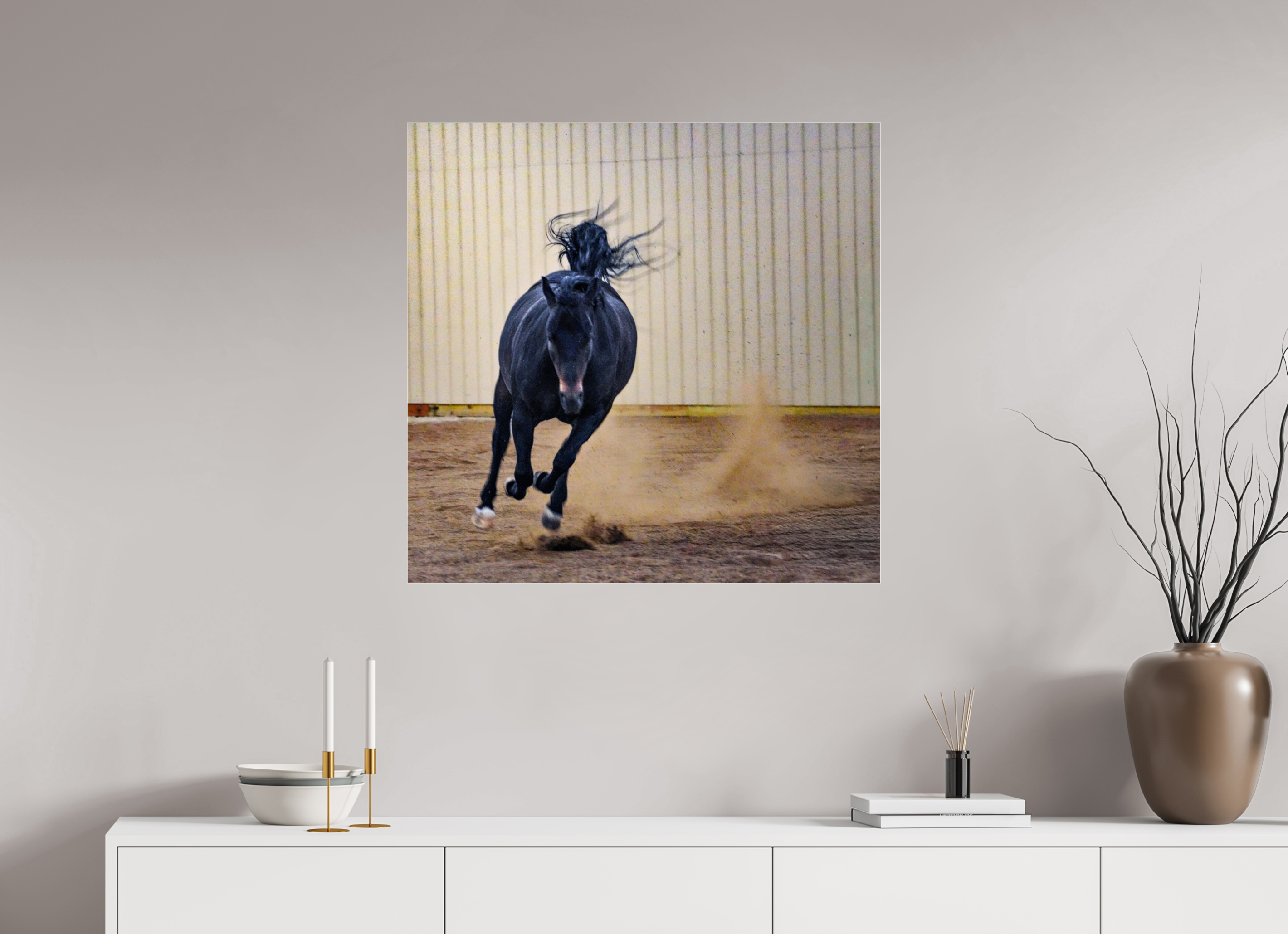 31.9 x 31″, ACRYLIC Bella Kicking Up Dust