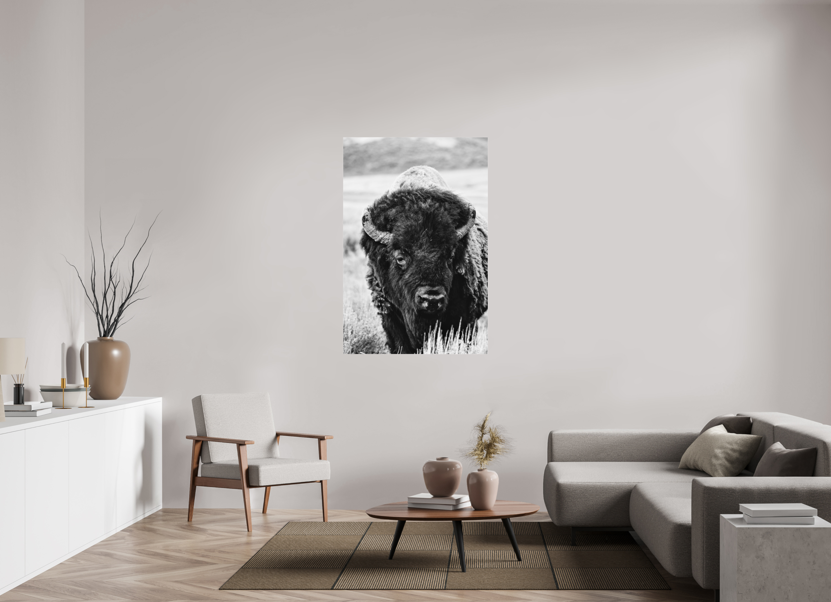 36 x 54″, ACRYLIC Bison Monochrome Portrait