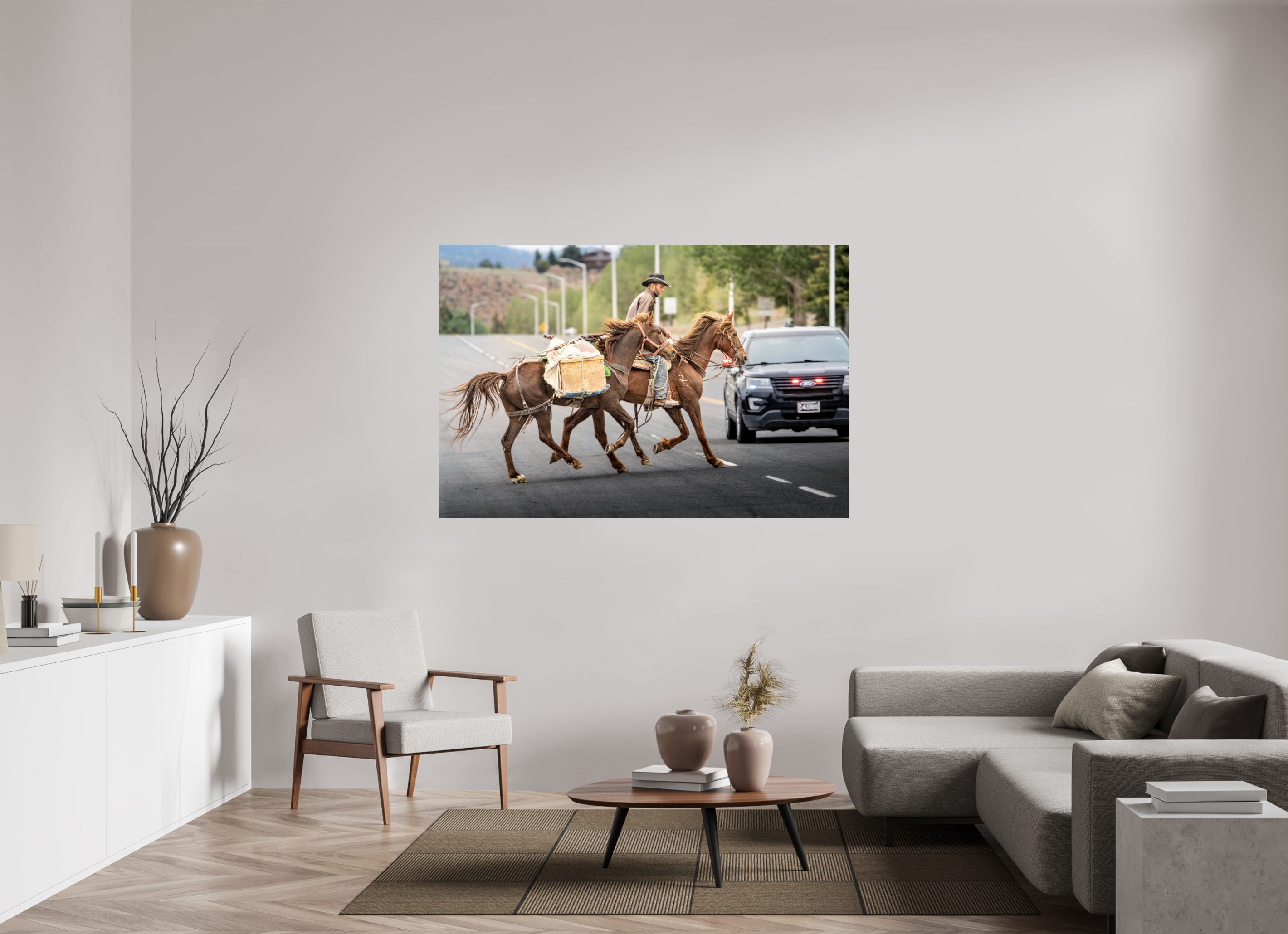 66 x 44″, PHOTO PAPER Pack Horses Crossing the Street
