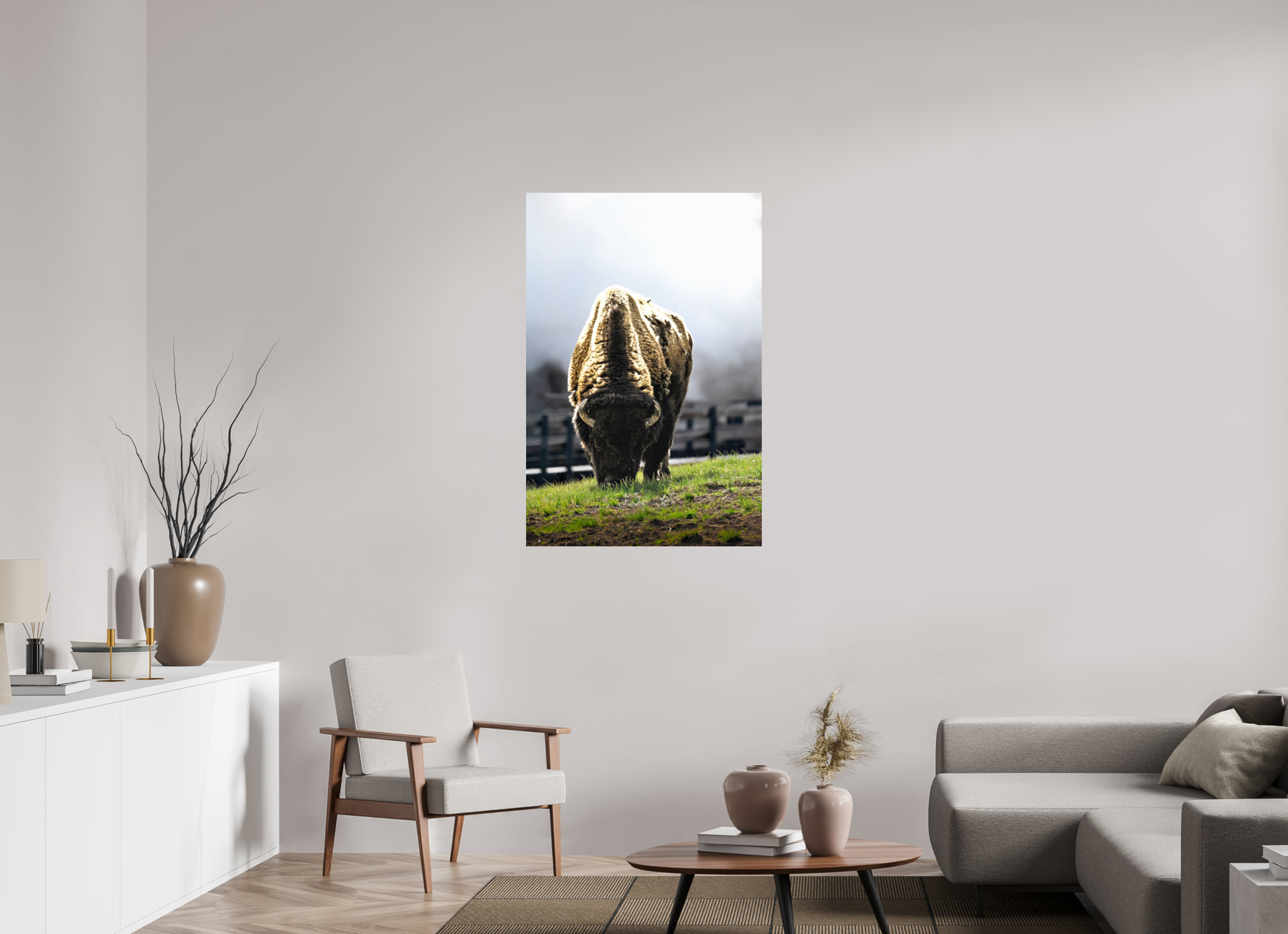 30 x 45″, METAL Bison Grazing