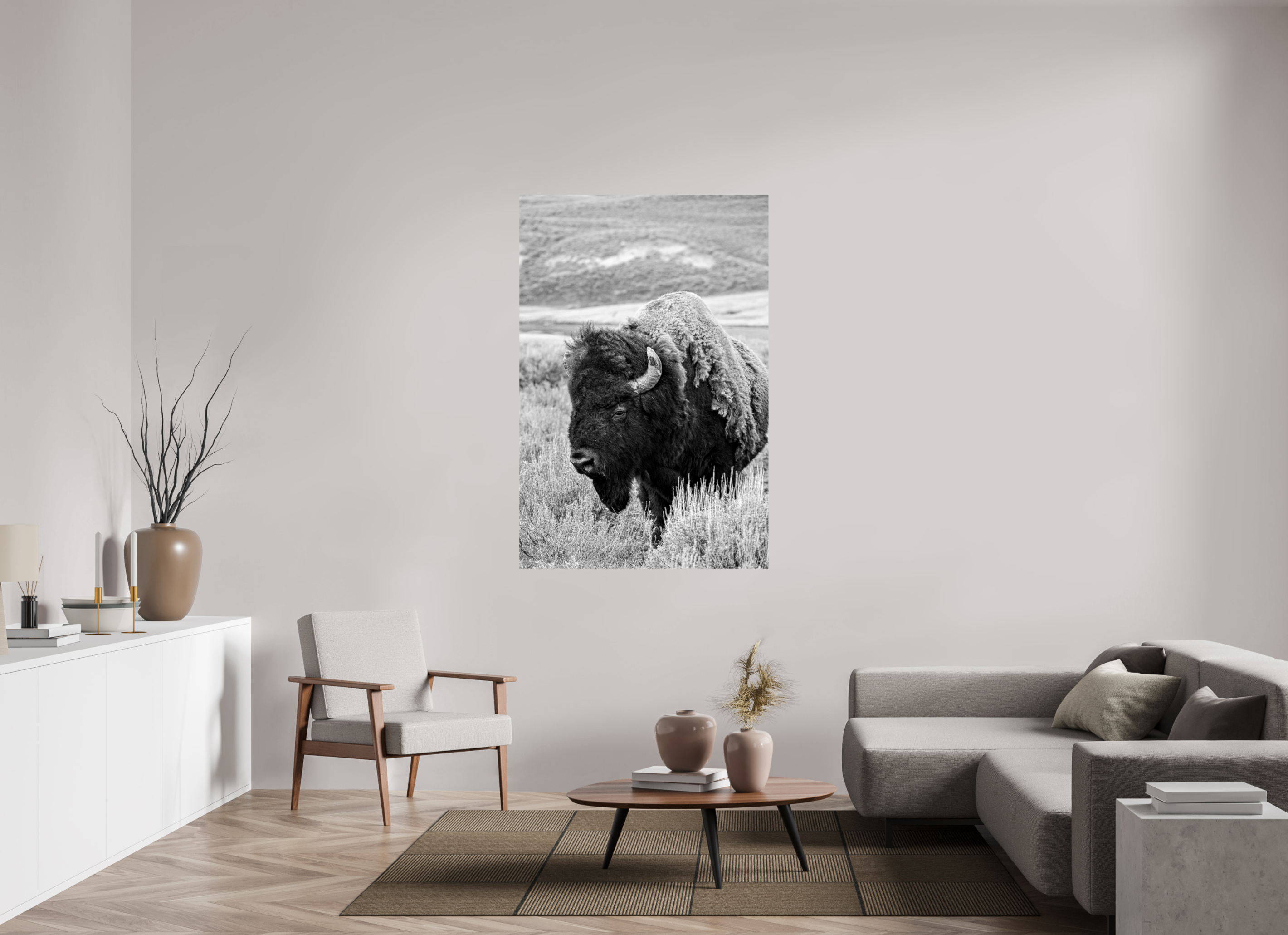 40 x 60″, METAL Monochrome Bison