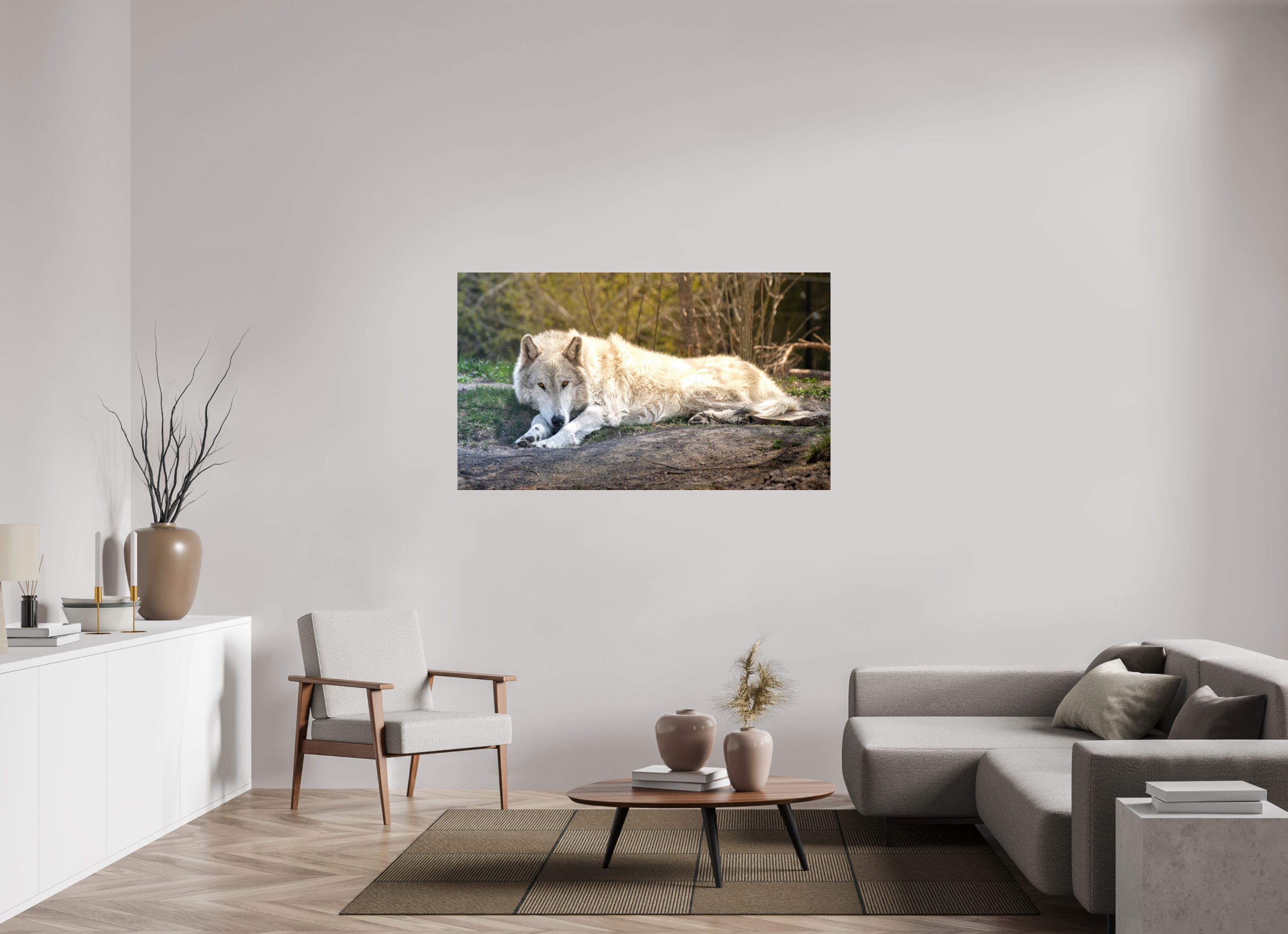60 x 35″, ACRYLIC Wolf Laying Down