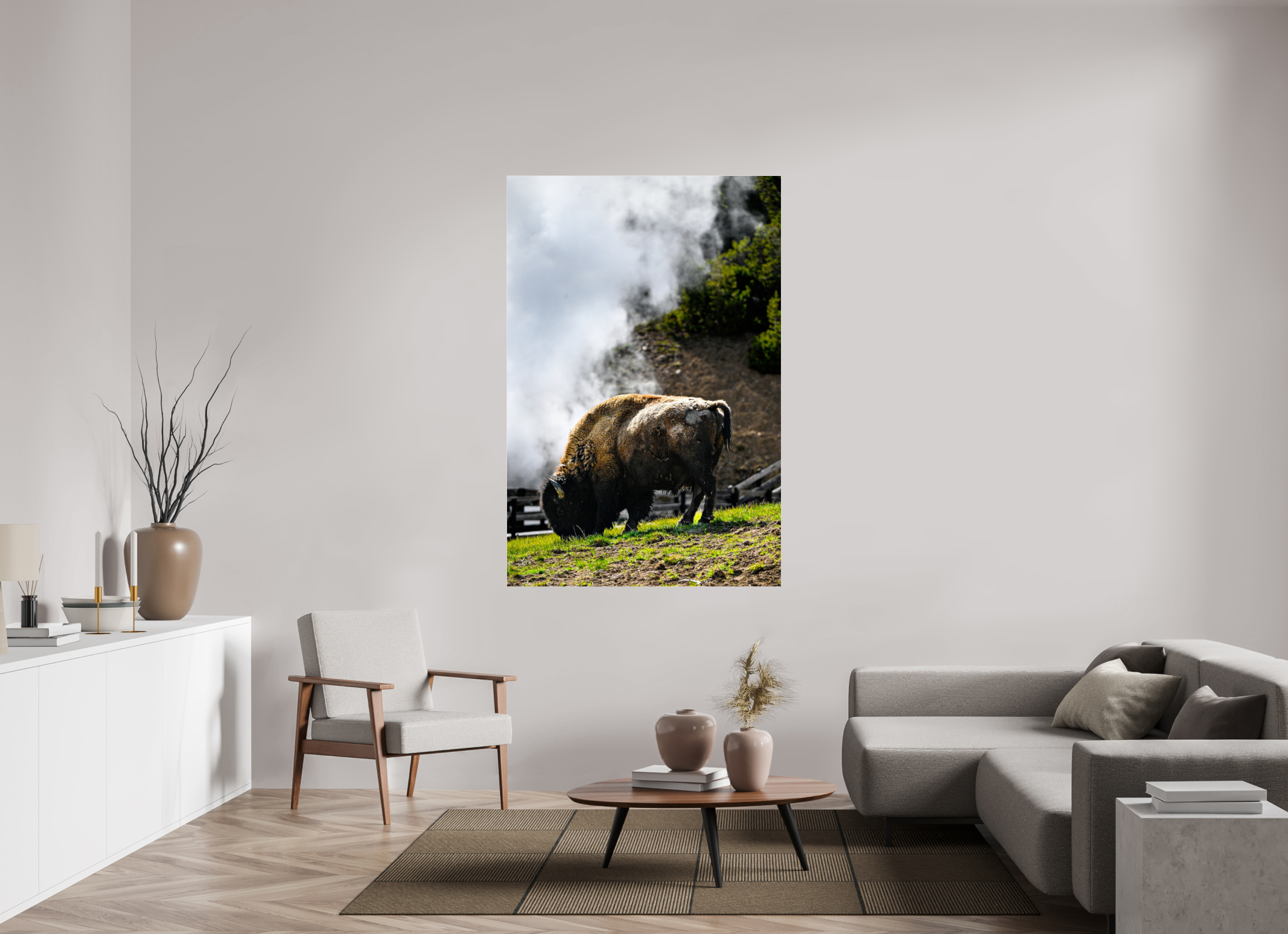 44 x 66″, ACRYLIC Bison Grazing