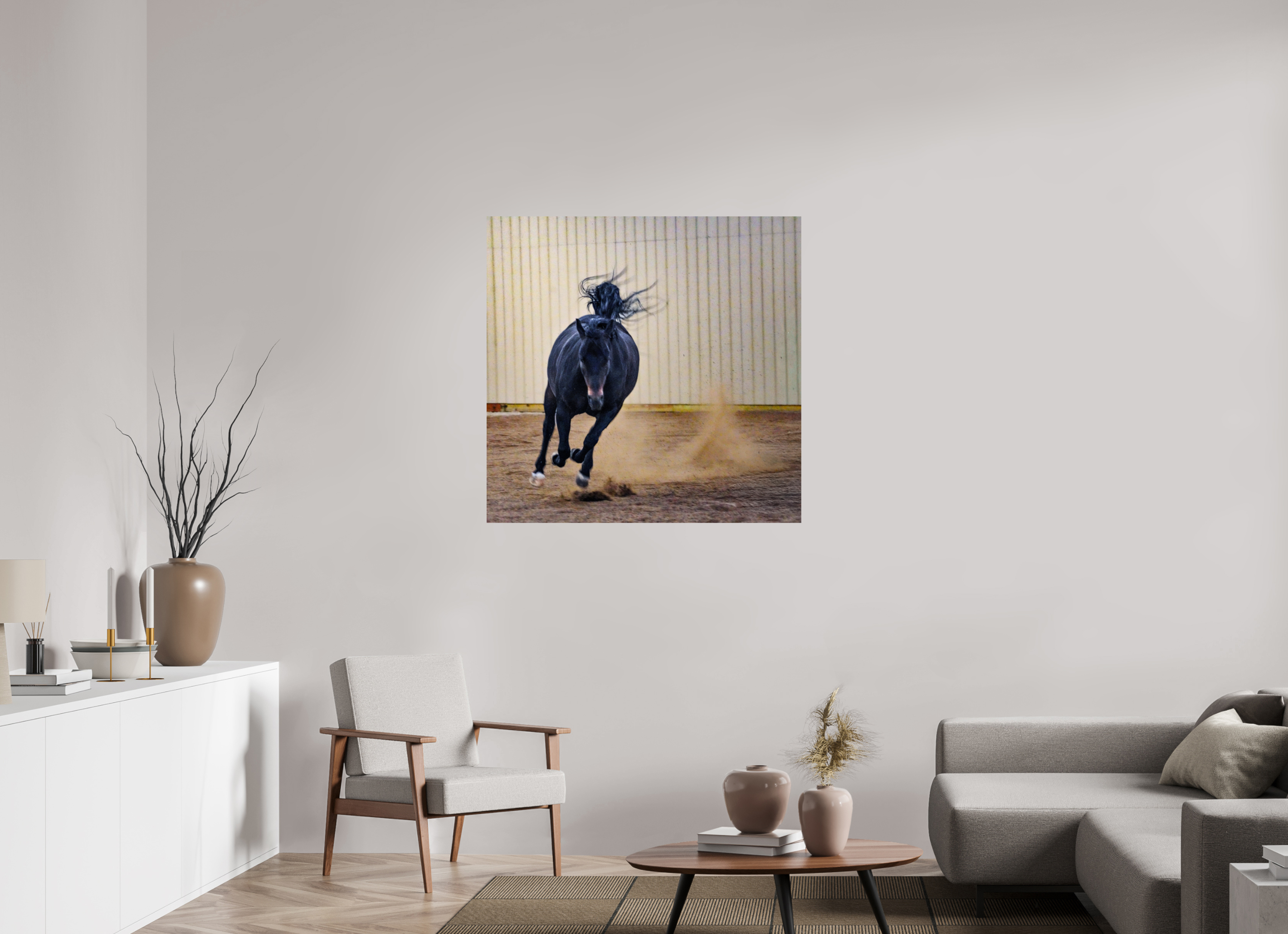 40 x 39″, METAL Bella Kicking Up Dust