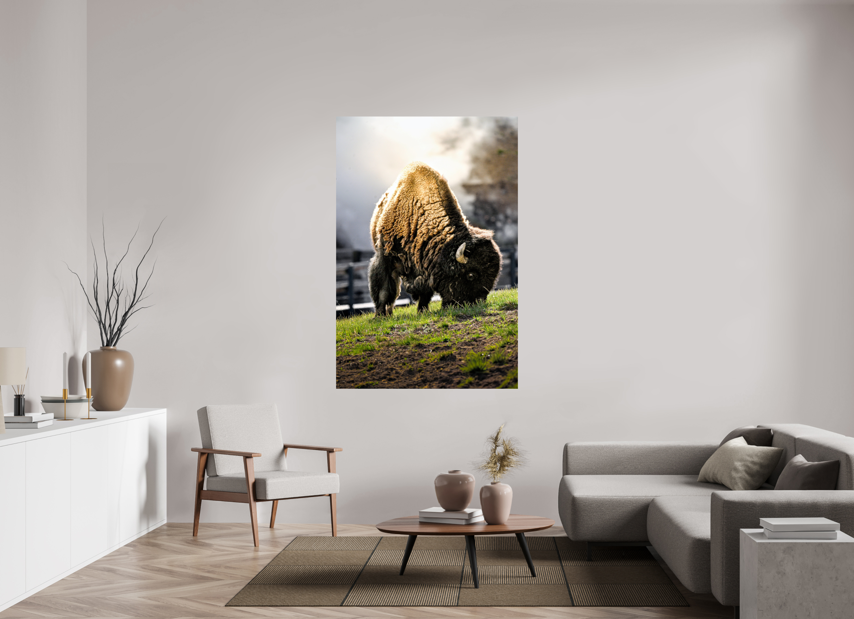 44 x 66″, METAL Bison Grazing