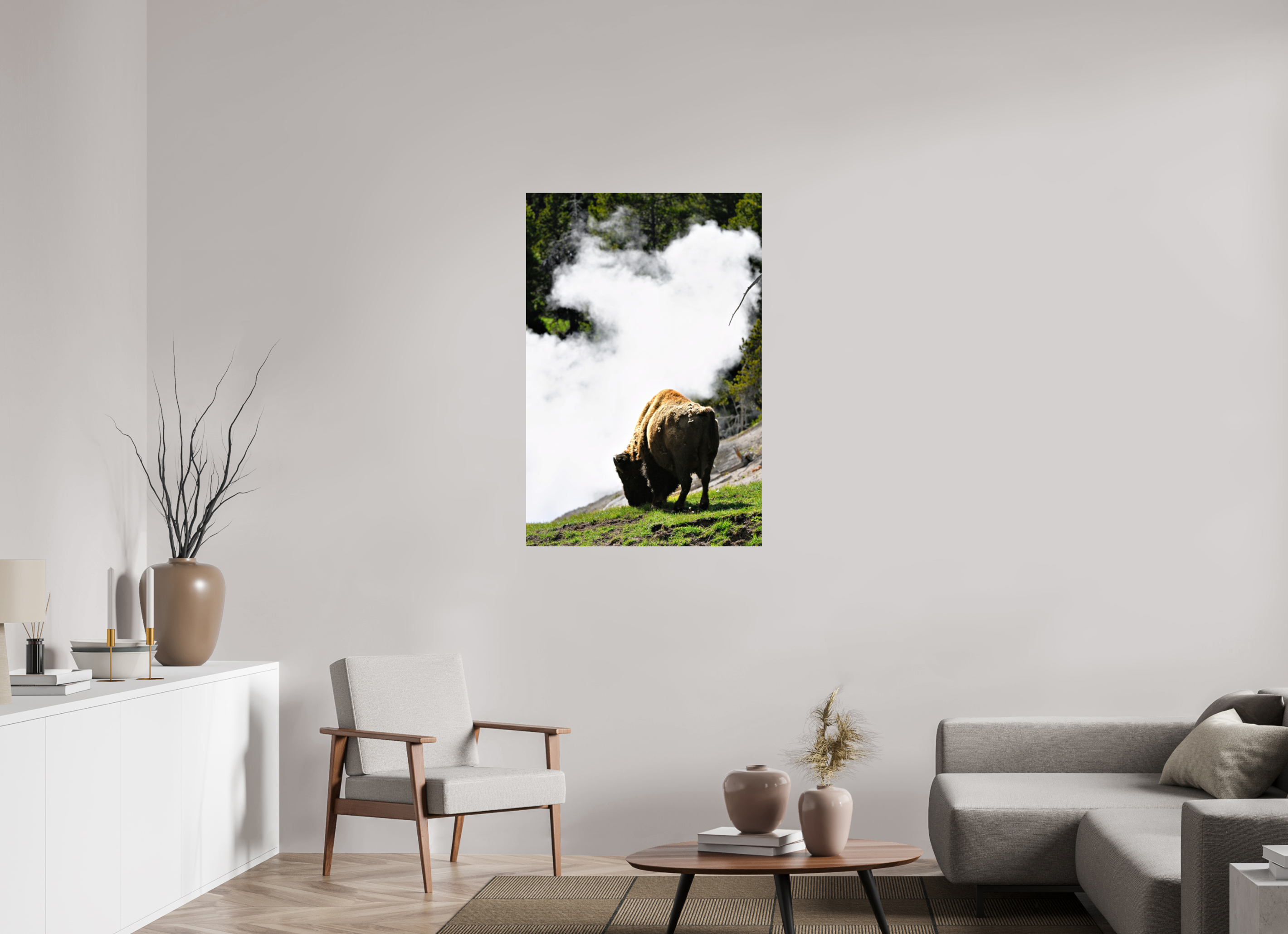 30 x 45″, METAL Bison Grazing