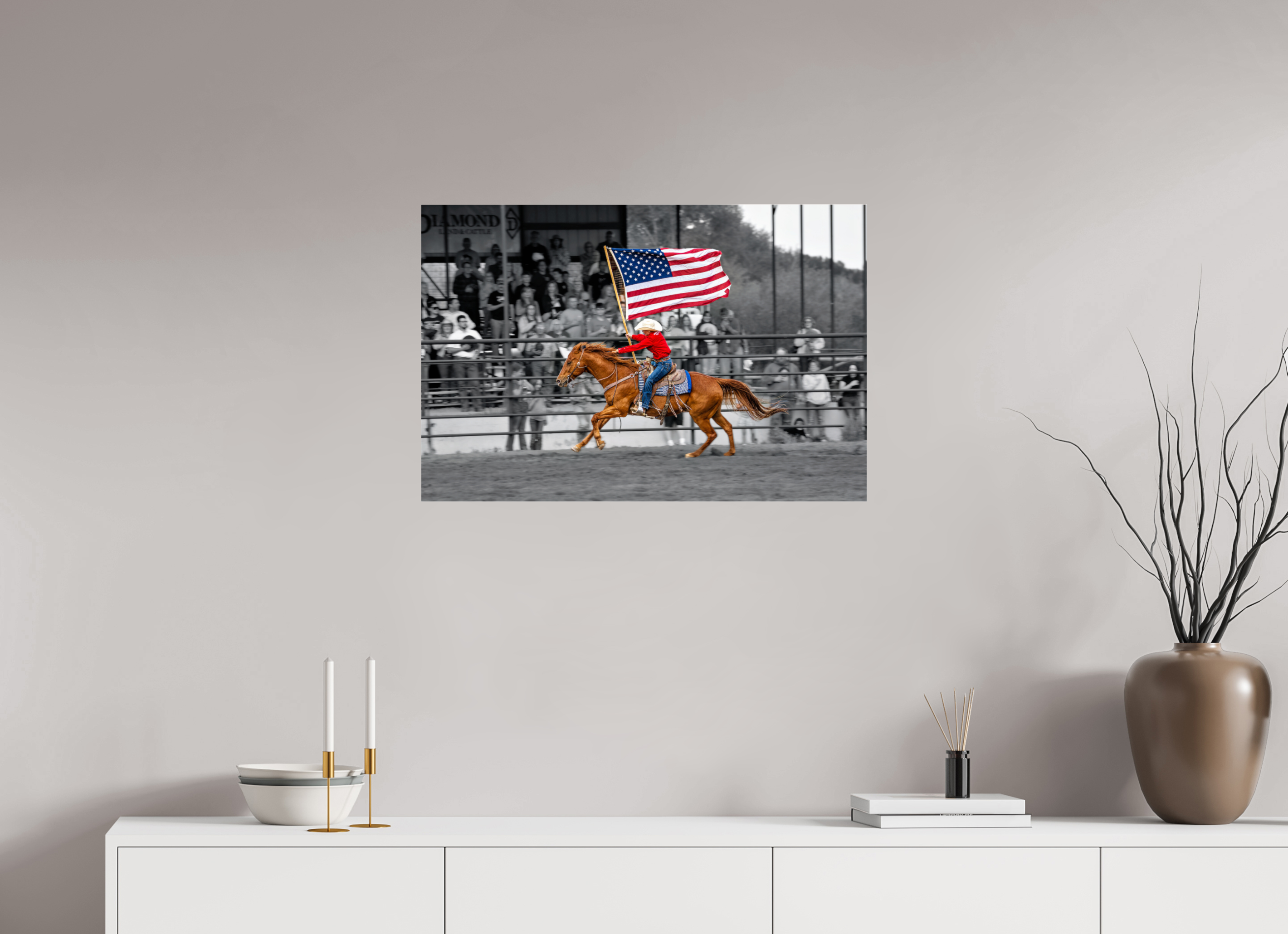 30 x 20″, ACRYLIC American Flag Rodeo Rider