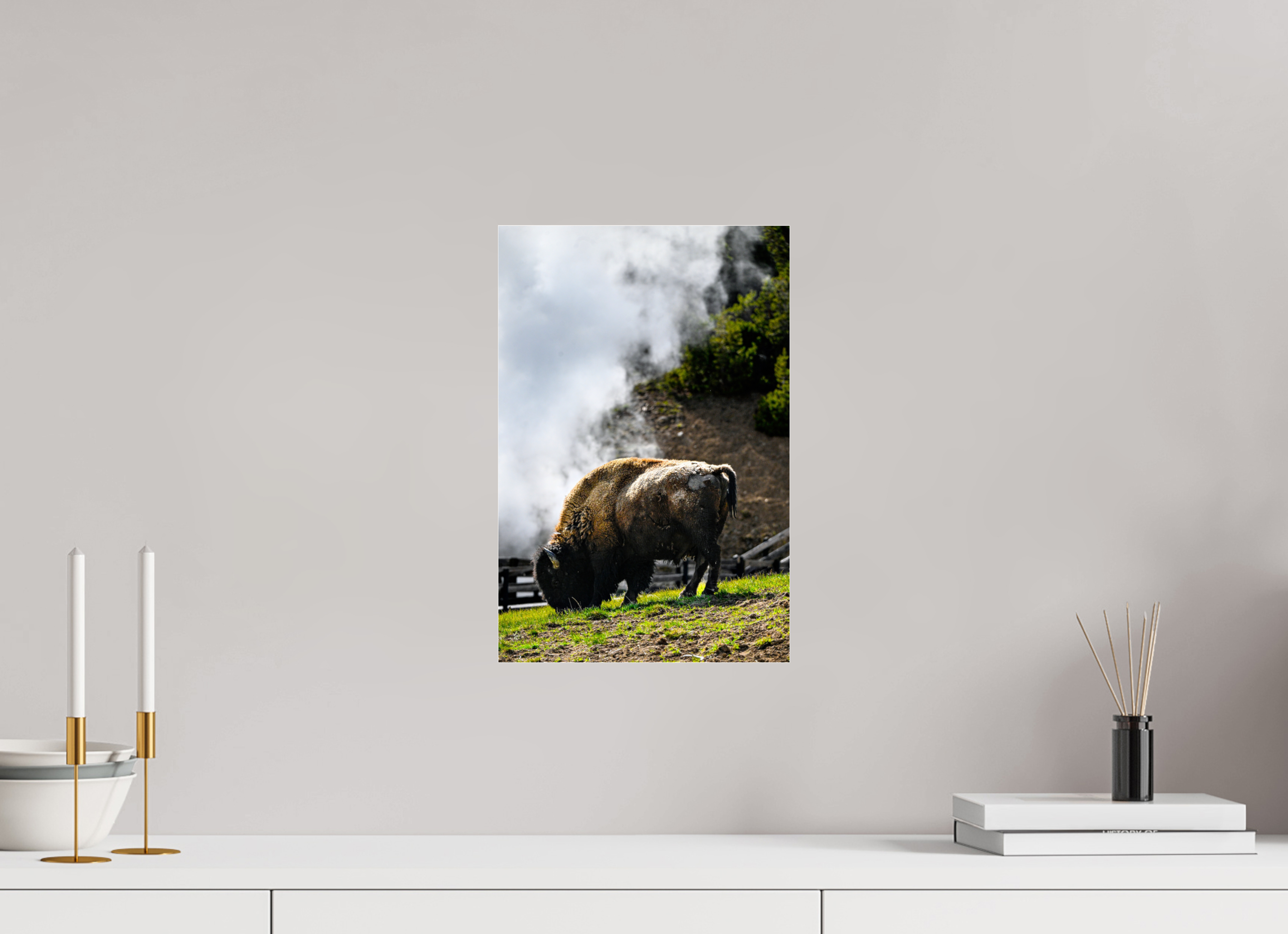 10 x 15″, ACRYLIC Bison Grazing