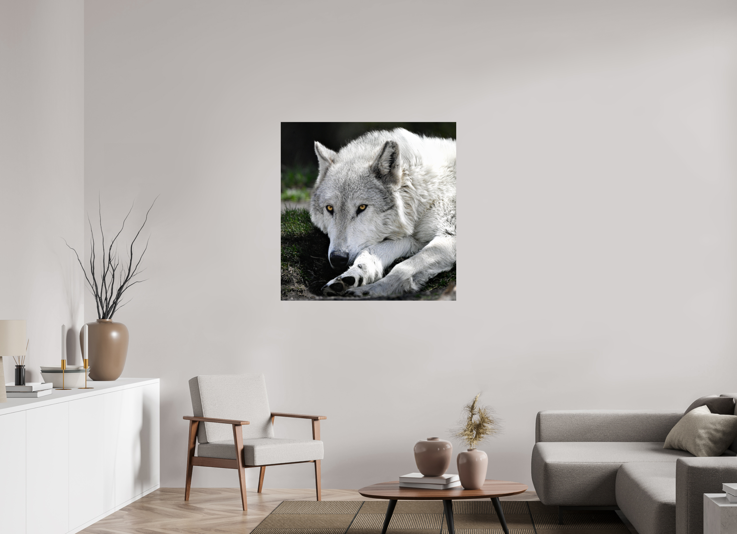 39 x 39.8″, METAL Wolf With Yellow Eyes