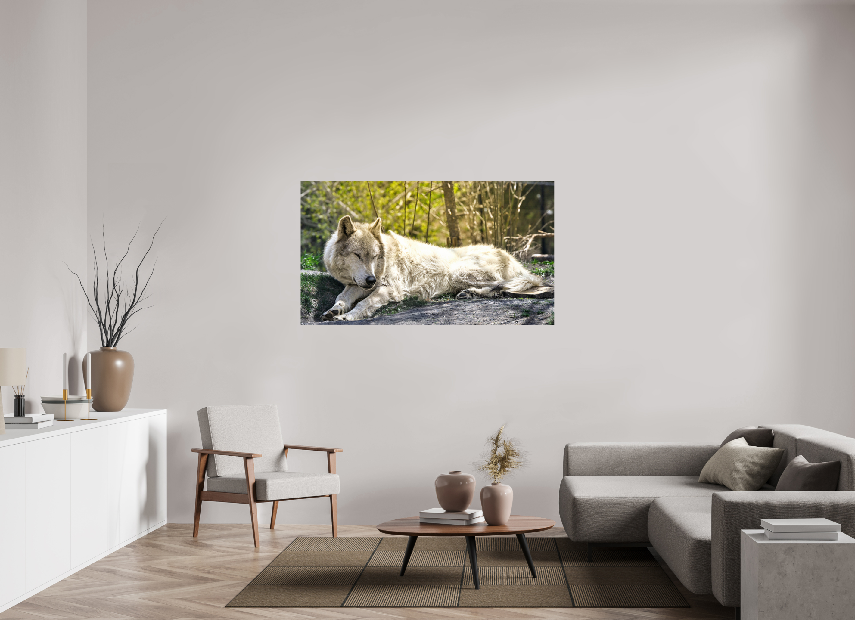 61.4 x 35″, METAL Wolf Napping
