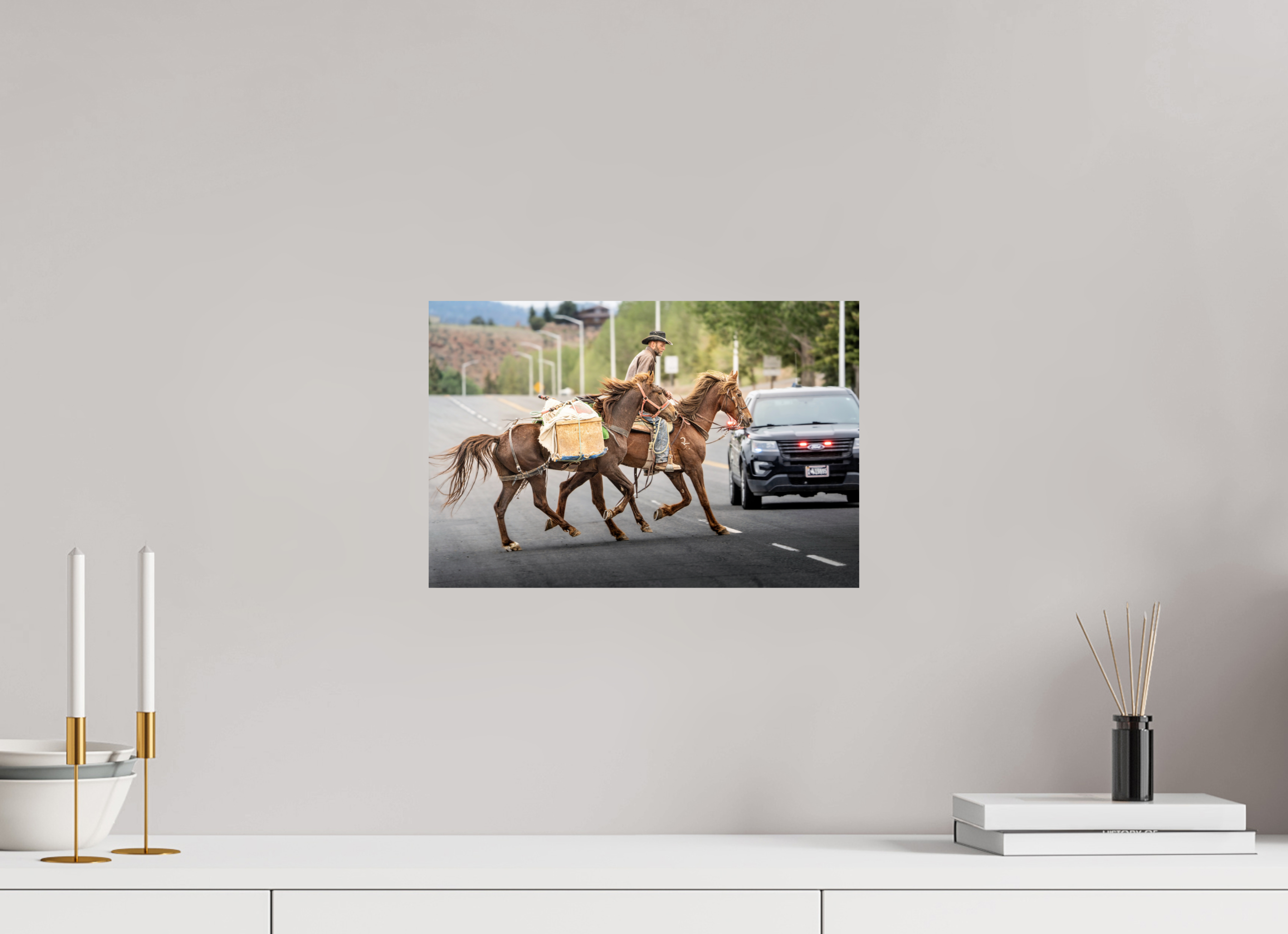 15 x 10″, PHOTO PAPER Pack Horses Crossing the Street