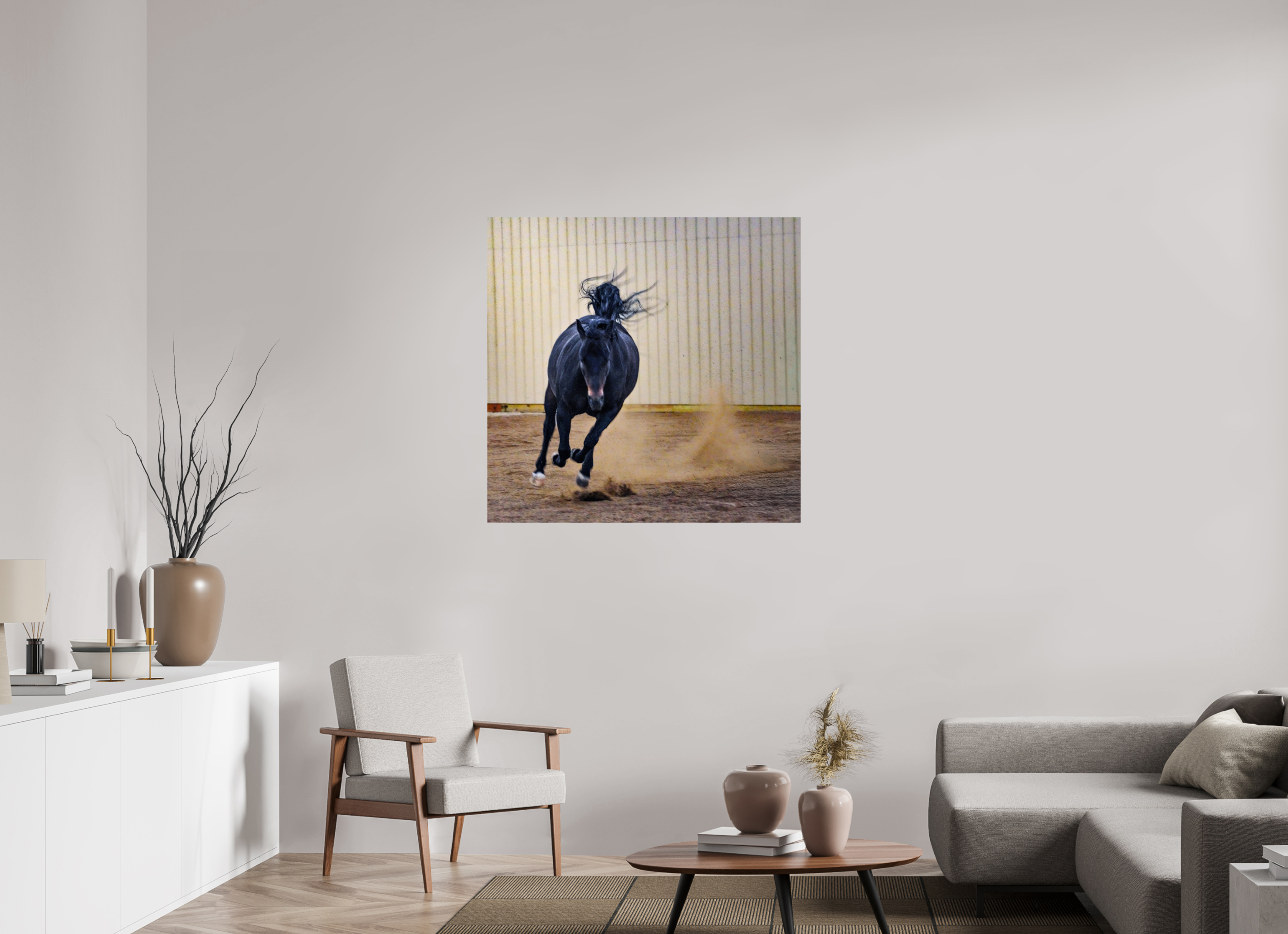 40 x 39″, PHOTO PAPER Bella Kicking Up Dust