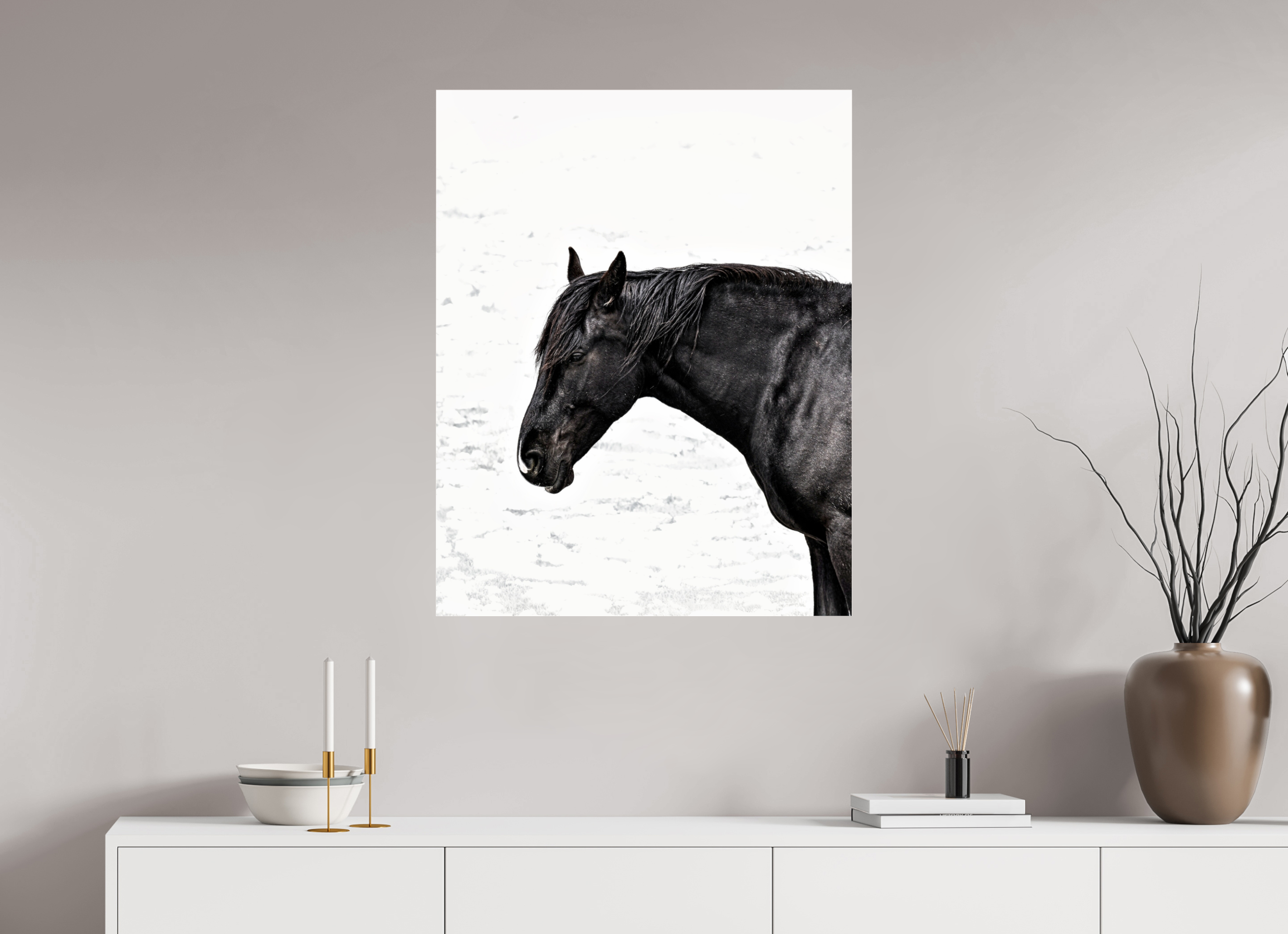 28 x 35.4″, ACRYLIC Horse Black and White Portrait