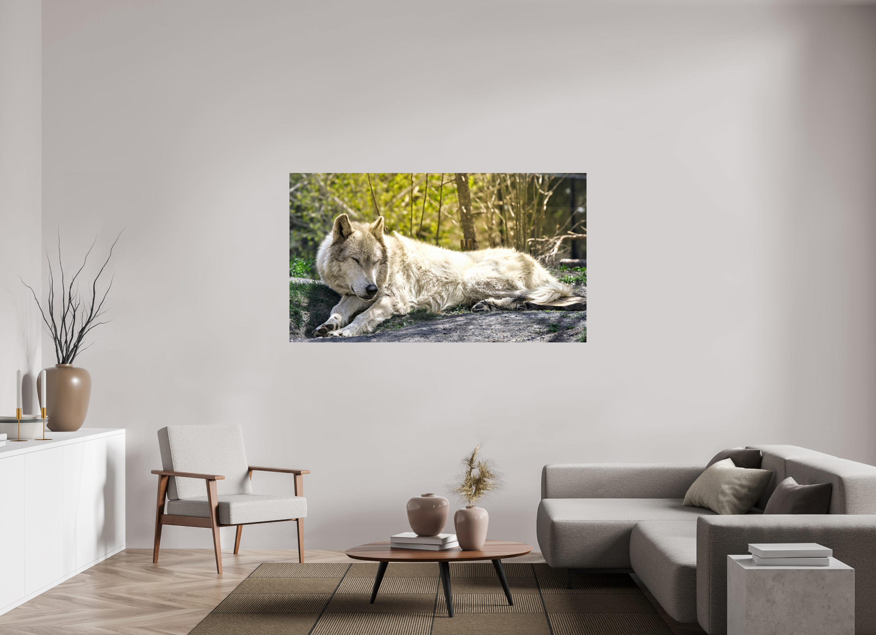 68.4 x 39″, METAL Wolf Napping