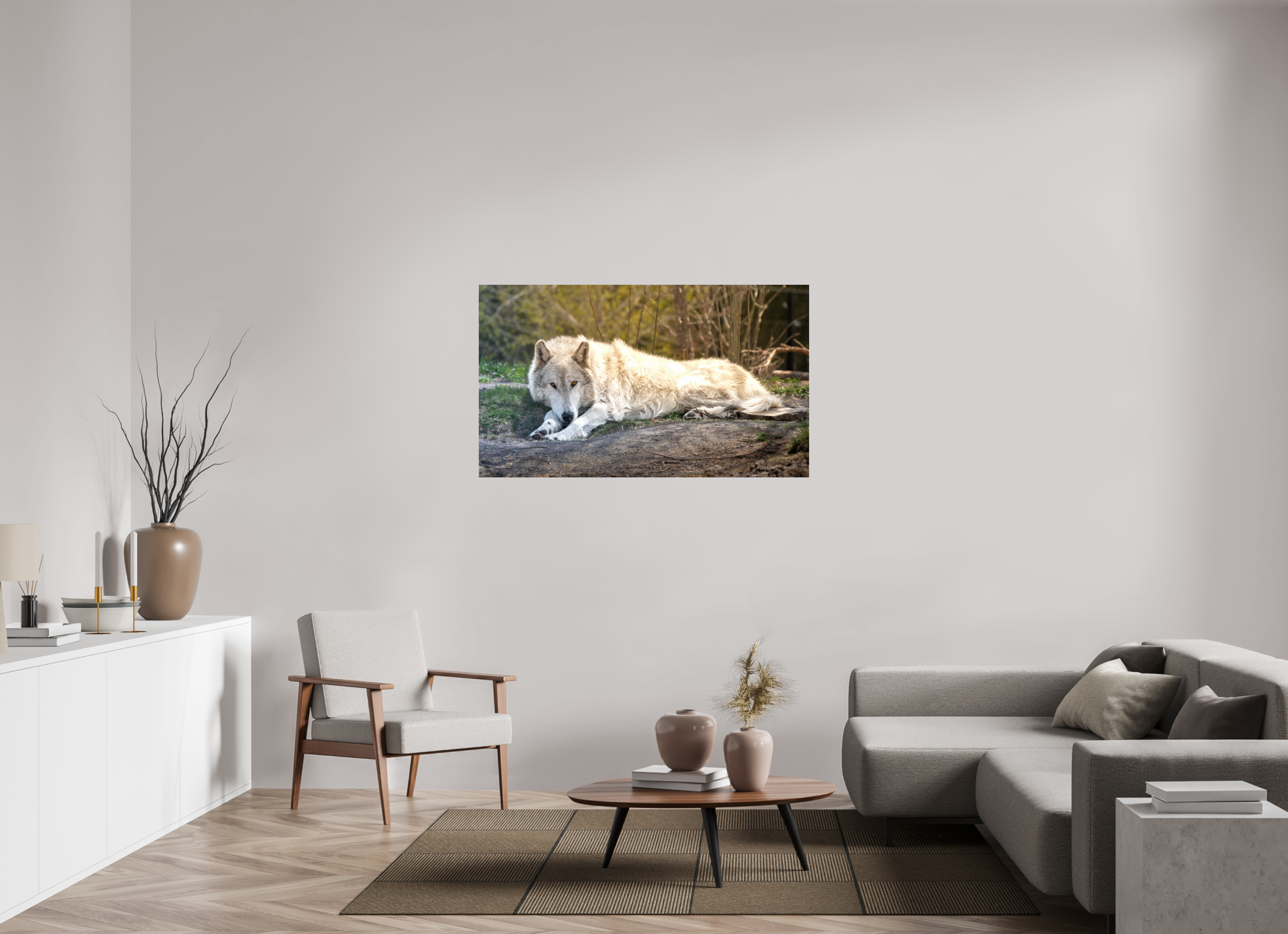 53.1 x 31″, ACRYLIC Wolf Laying Down