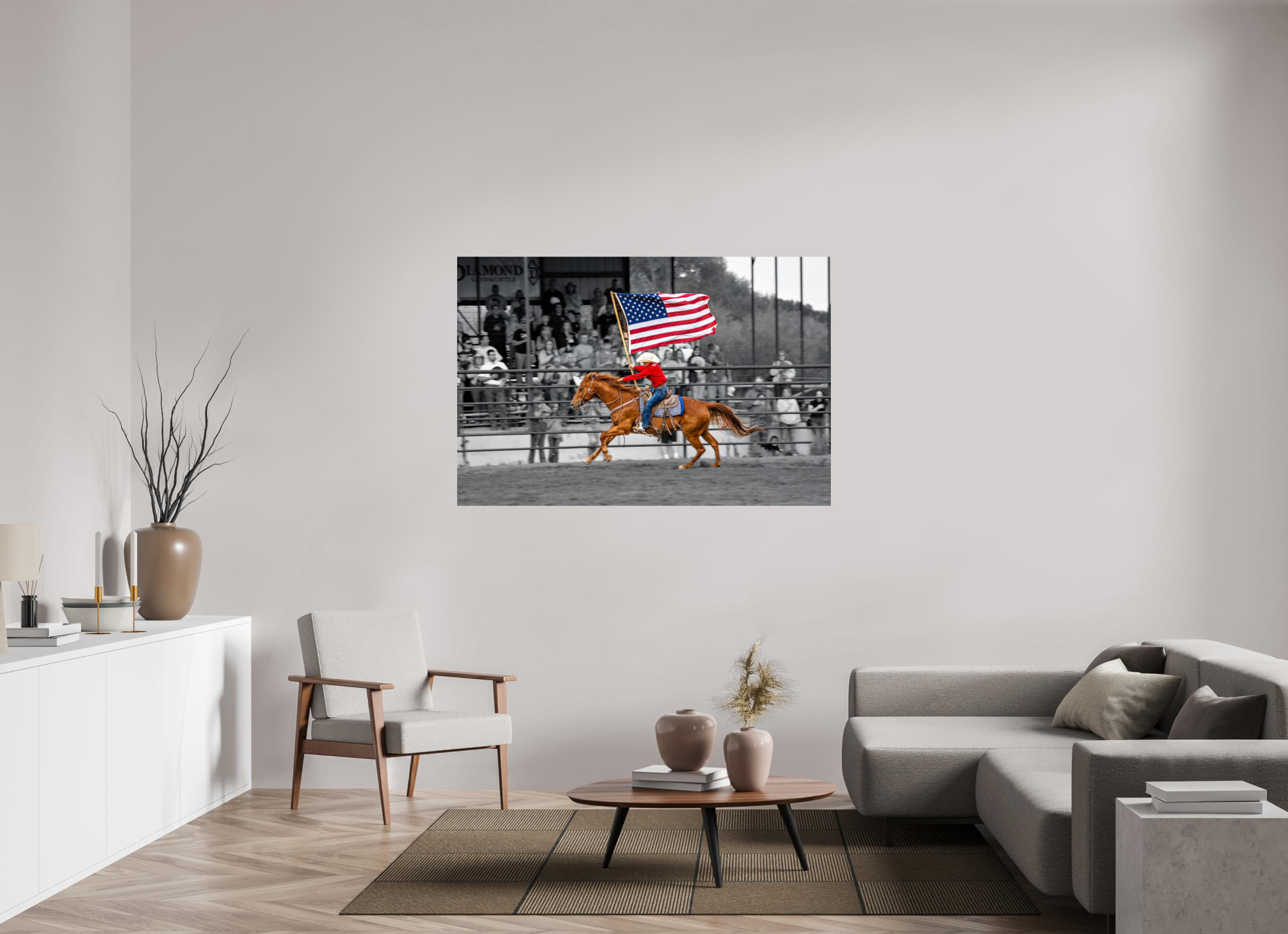60 x 40″, METAL American Flag Rodeo Rider
