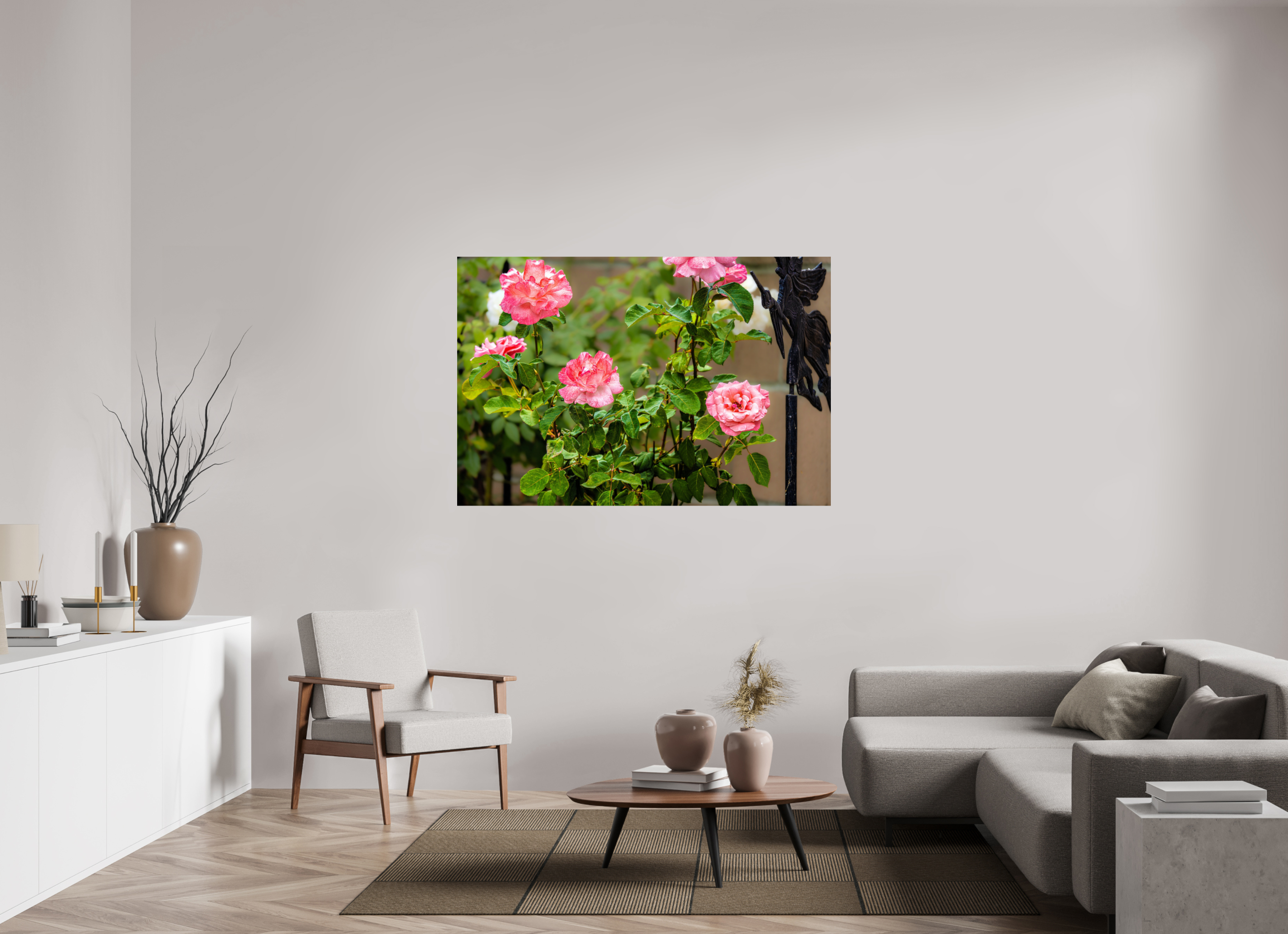 60 x 40″, METAL Pink Rose Bush