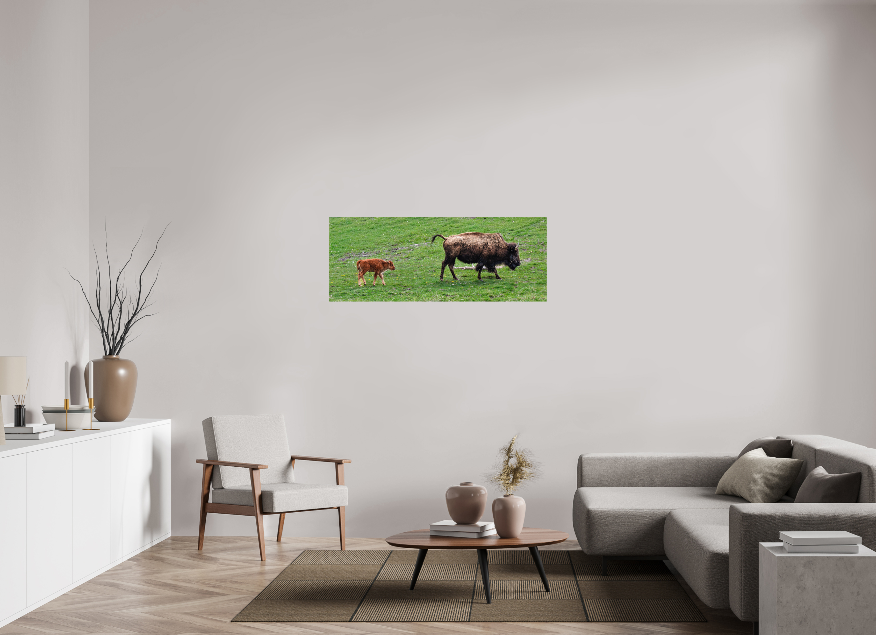 51.5 x 20″, PHOTO PAPER Bison and her Red Dog Following